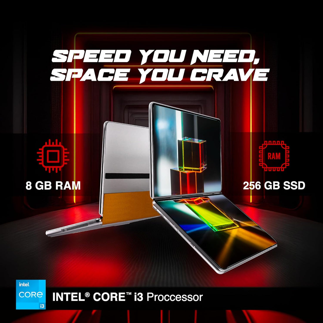 Ultimus APEX TwinX 2-in-1 Touchscreen Laptop 8 GB RAM 256 GB SSD Intel® Core™ i3-1215U, 27.8 cm x2 FHD Display, Win 11, Wi-Fi 6, Bluetooth 5.2, USB 3.2 Type-C 1.2Kg Silver