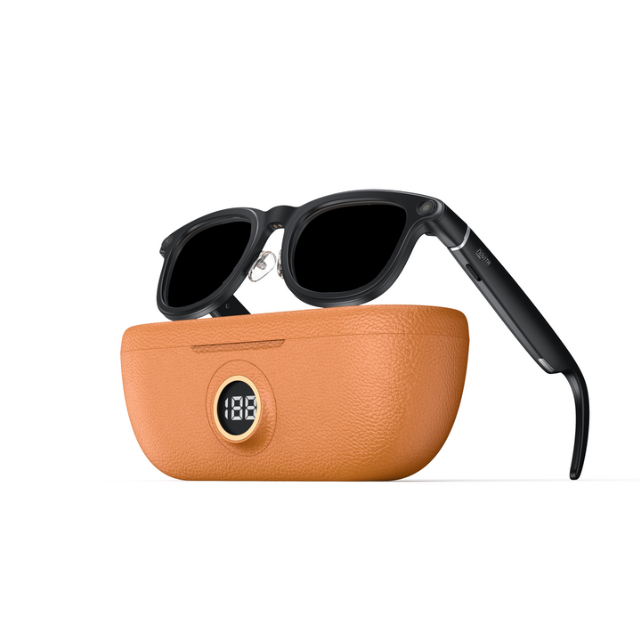 Novita Smart AI Sunglasses Glasses 8MP Sony Camera Video Recording Charging Case (Black)