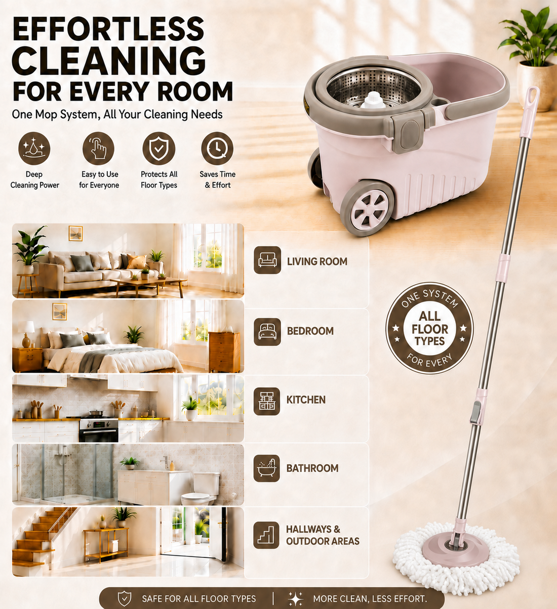 Novita Premium 360° Spin Mop Bucket Set | Steel Jali with Heavy Smart System | Easy Rinse | Telescopic Microfiber Mop & Soap Dispenser |1+1 Refill | Pocha | Big Wheels | Removes Over 99%* Bacteria