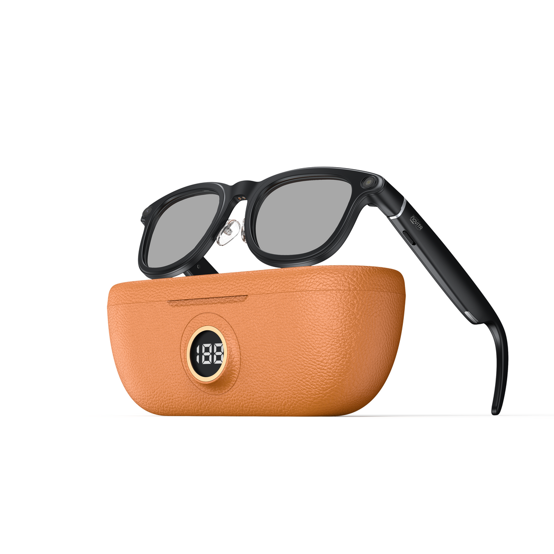 Novita Smart AI Photochromic Glasses 8MP Sony Camera Video Recording Charging Case (Black)