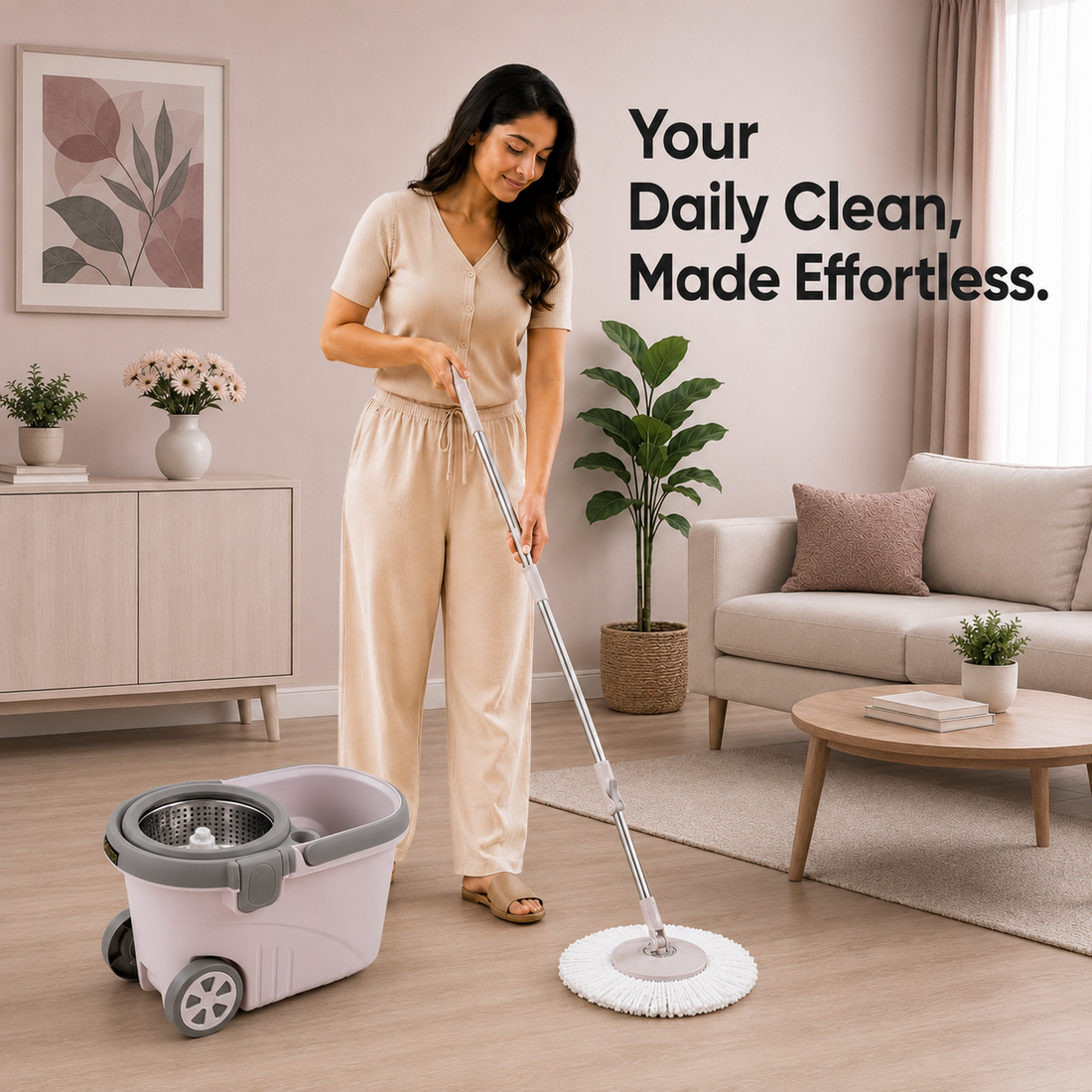 Novita Premium 360° Spin Mop Bucket Set | Steel Jali with Heavy Smart System | Easy Rinse | Telescopic Microfiber Mop & Soap Dispenser |1+1 Refill | Pocha | Big Wheels | Removes Over 99%* Bacteria