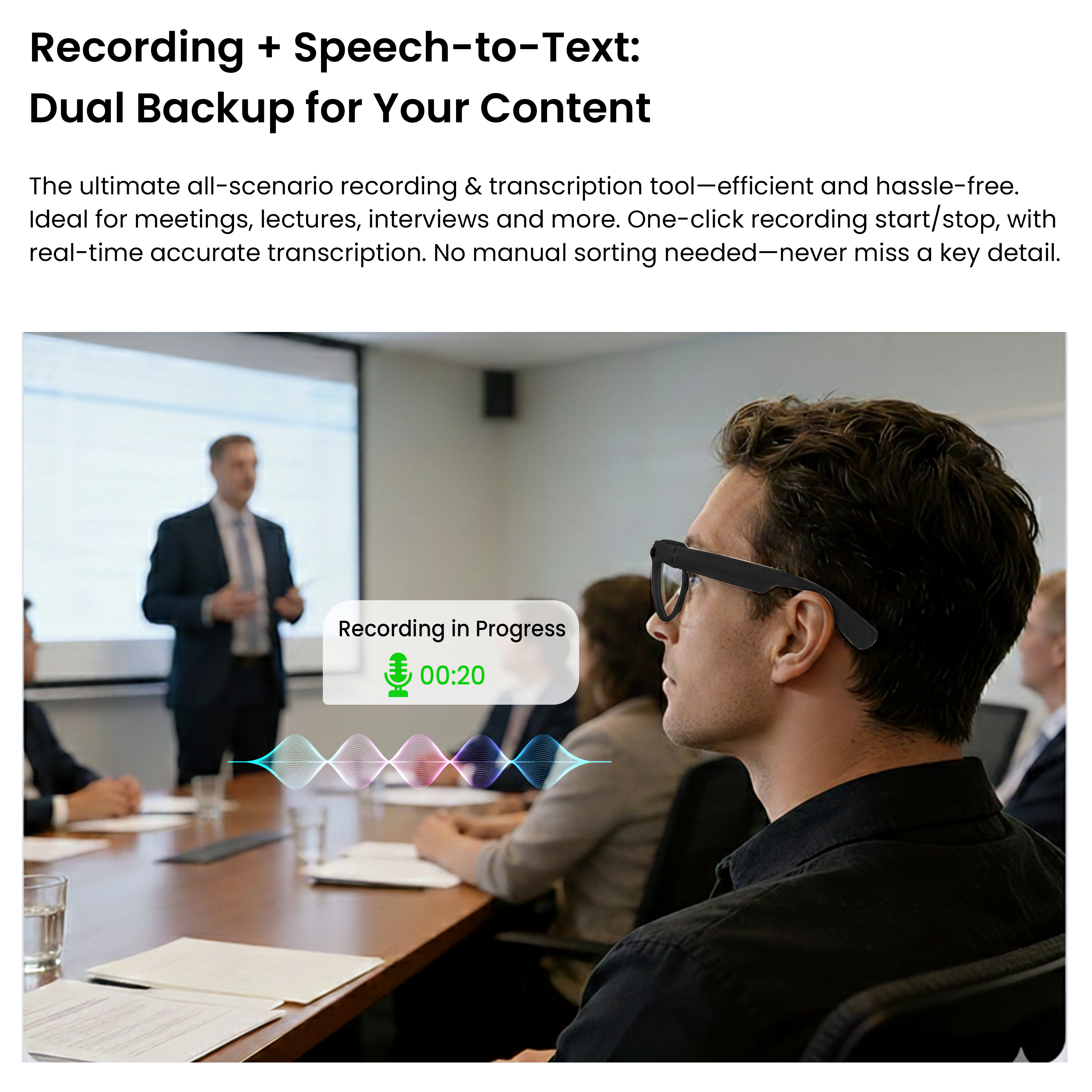 Novita Smart AI Photochromic Glasses 8MP Sony Camera Video Recording Charging Case (Black)