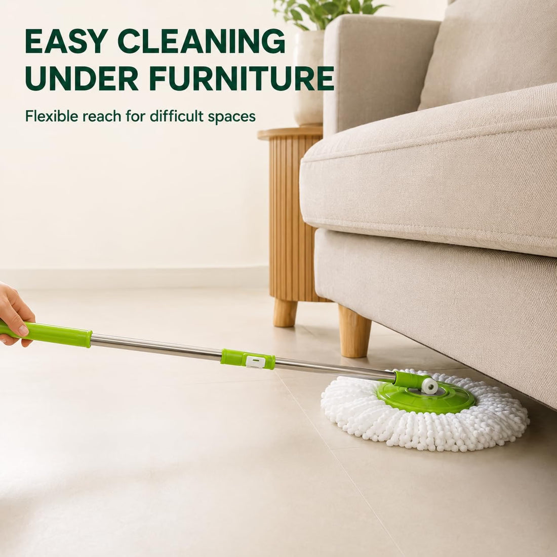 Novita 360° Spin Mop Bucket Set | Plastic Jali with Heavy Smart System | Easy Rinse | Telescopic Microfiber Mop |1+1 Refill | Pocha | Big Wheels | Removes Over 99%* Bacteria- (Green)