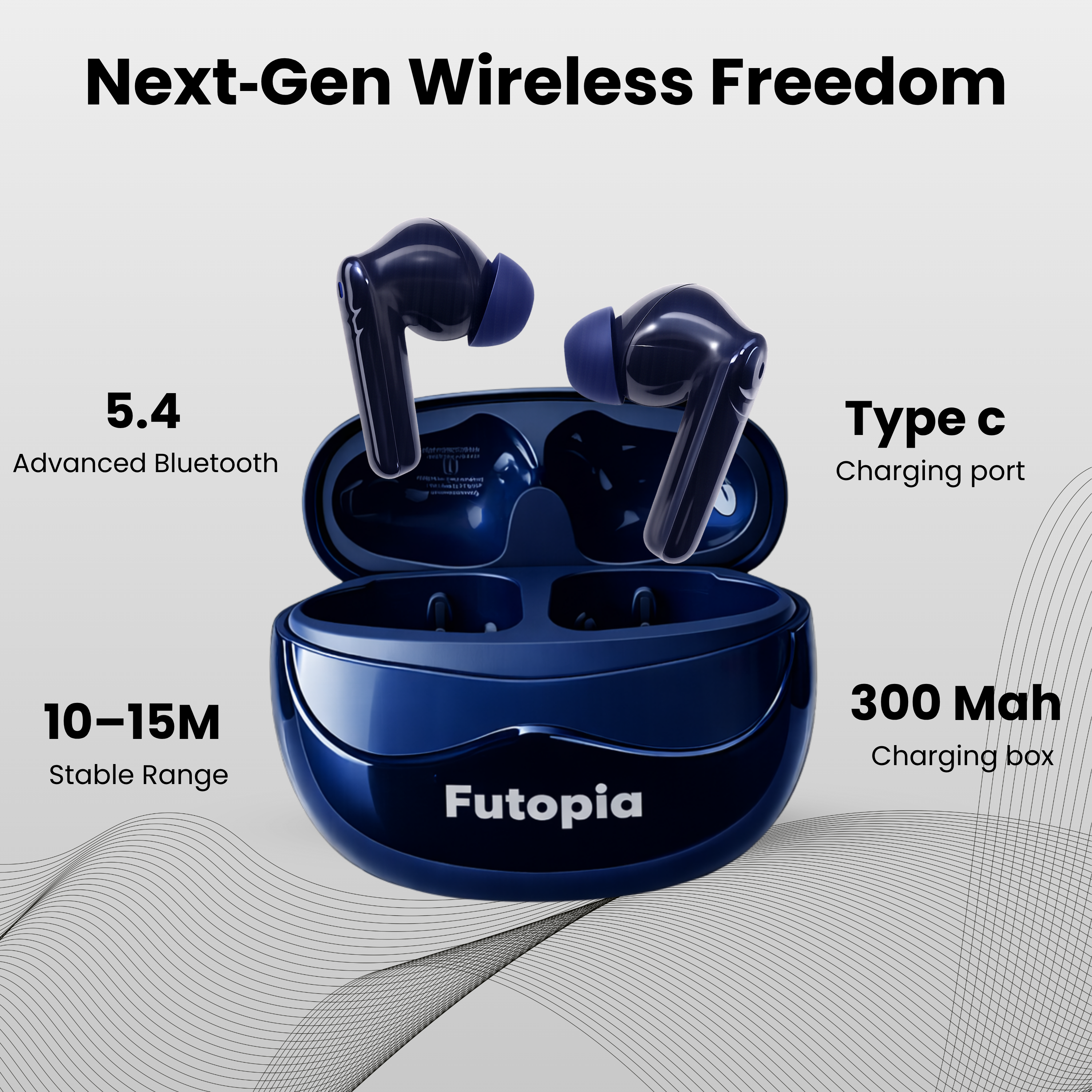 Futopia Wireless Earpods with Charging Case | Bluetooth 5.4 Earbuds, HD Sound, Deep Bass, Type-C Fast Charging & 4-5H Playtime