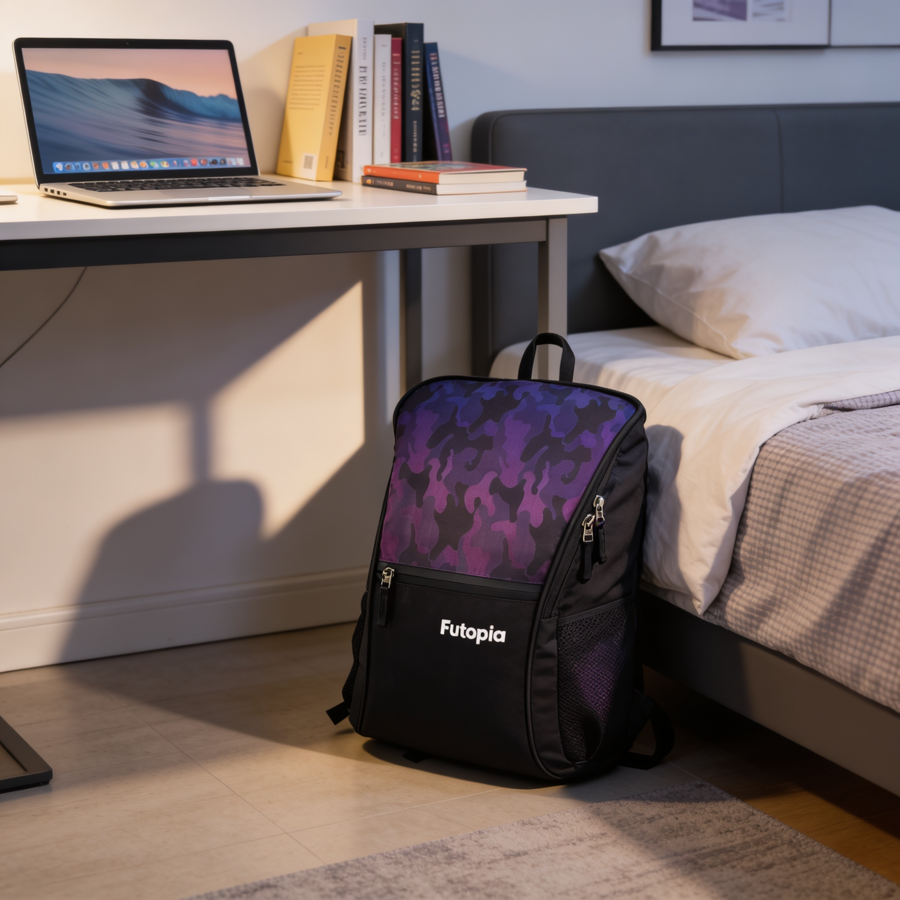 Futopia Premium Design 35L Capacity Backpack With Fit 17.3 Inch Laptop, 1 Large Storage, 1 Front Zipp | 2 Side Bottle Pocket For Men And Women, Unisex - Perfect For Office & College - Grey - Purple & Black