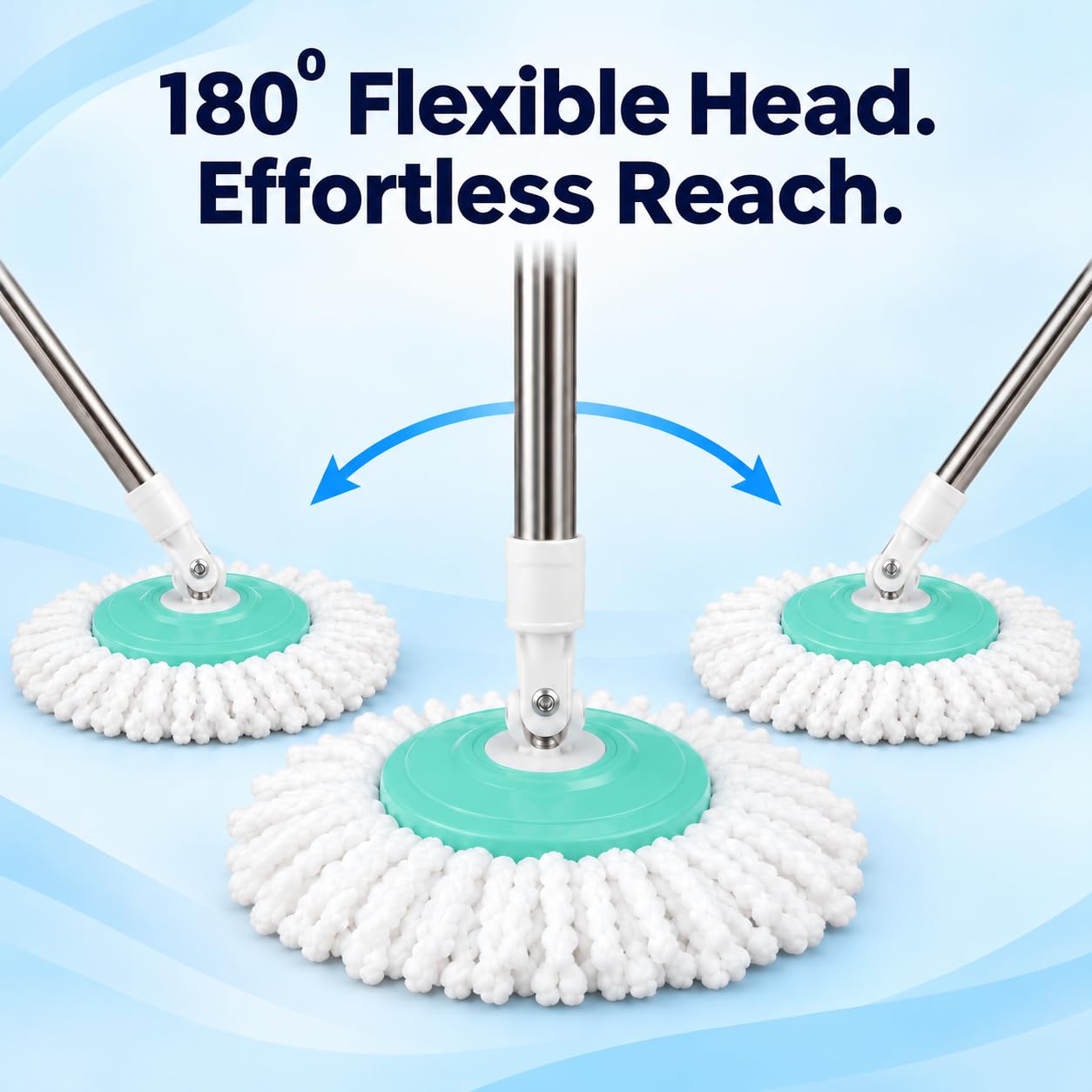 Novita Lite Twin Bucket Spin Mop with Easy Wring & Rinse System | 360° Telescopic Adjustable Handle, High Absorbency Microfiber Floor Mop | Removable Wringer Bucket Set with 1 Extra Refill (Aqua Green)