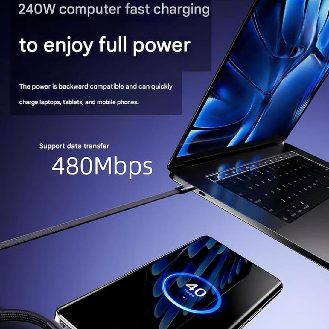 Futopia 2-in-1 240W Fast Charging Type-C to Type-c Cable with Built-in Adjustable Metal Invisible Holder Phone Stand | 1.5m Durable Braided Cable for Smartphones, Tablets, Laptops, Gaming - Black