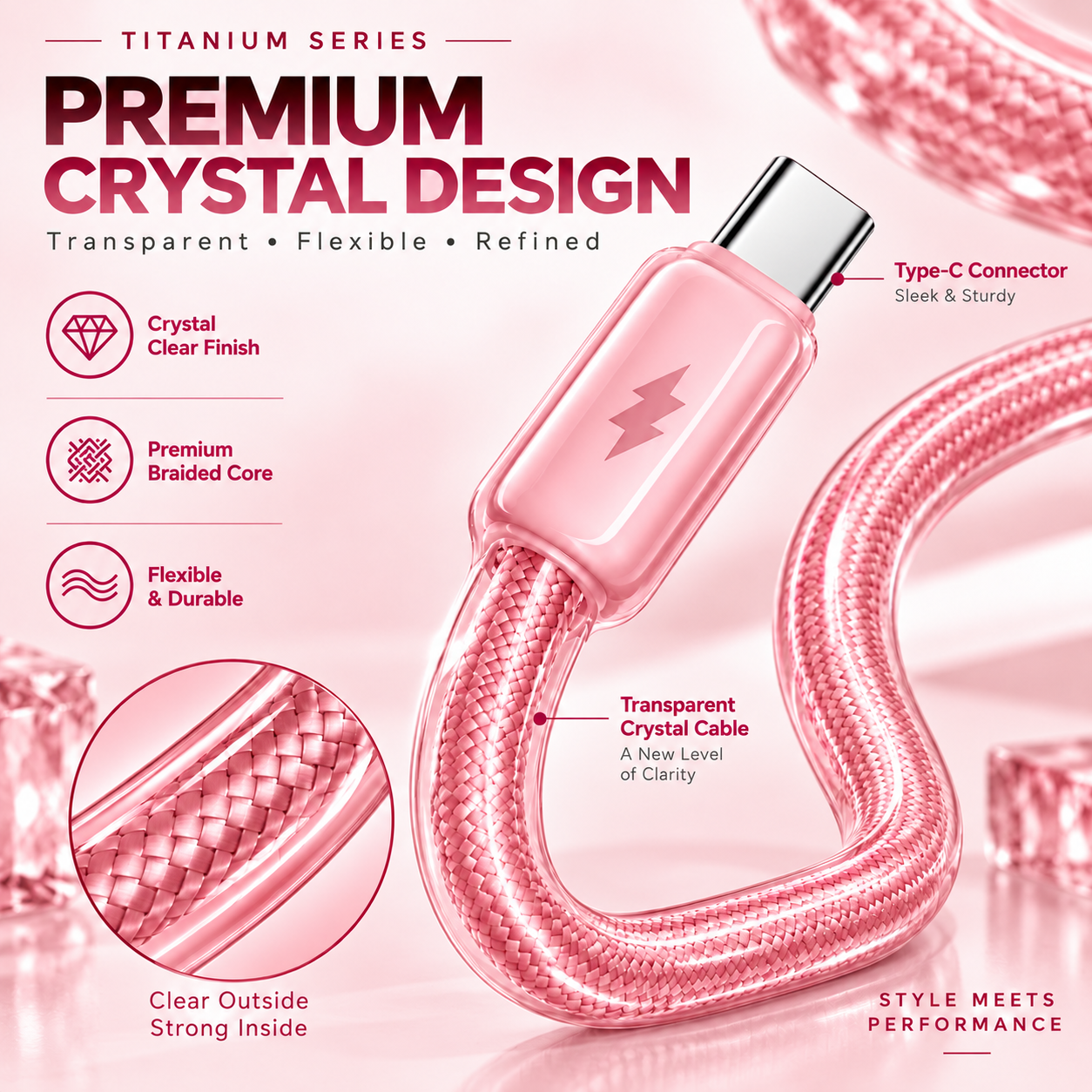 Futopia Titanium Series Low-Temperature Crystal Cable, Type-C to Type-C 100W Fast Charging, Compatible with iPhone 15–17 & Android