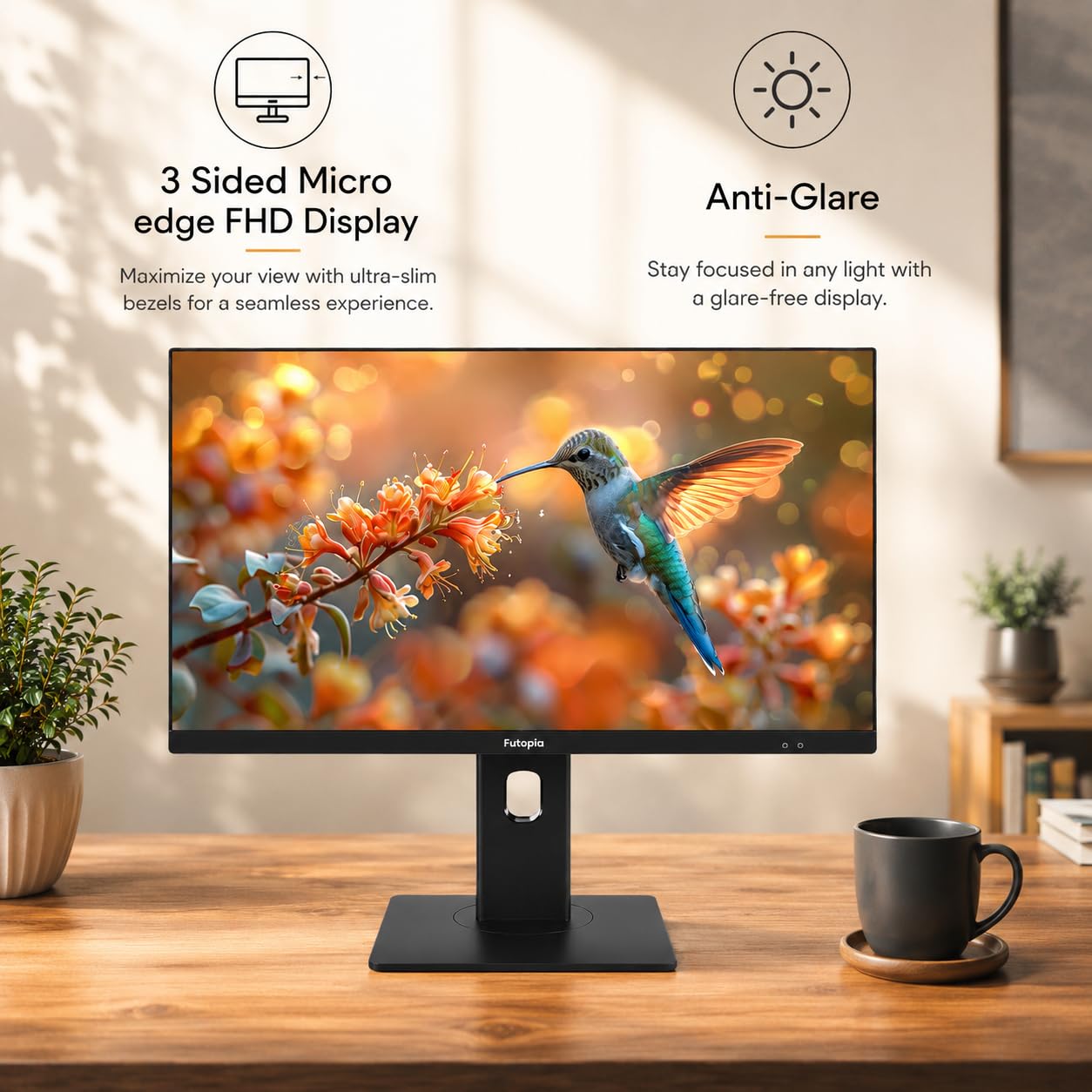 FUTOPIA A111261 All-in-One Desktop PC | Intel Core i3-14100 | 23.8" Full HD IPS Display | 8GB DDR4 RAM | 256GB NVMe SSD | Windows 11 Pro | WiFi 6 | Webcam & Mic