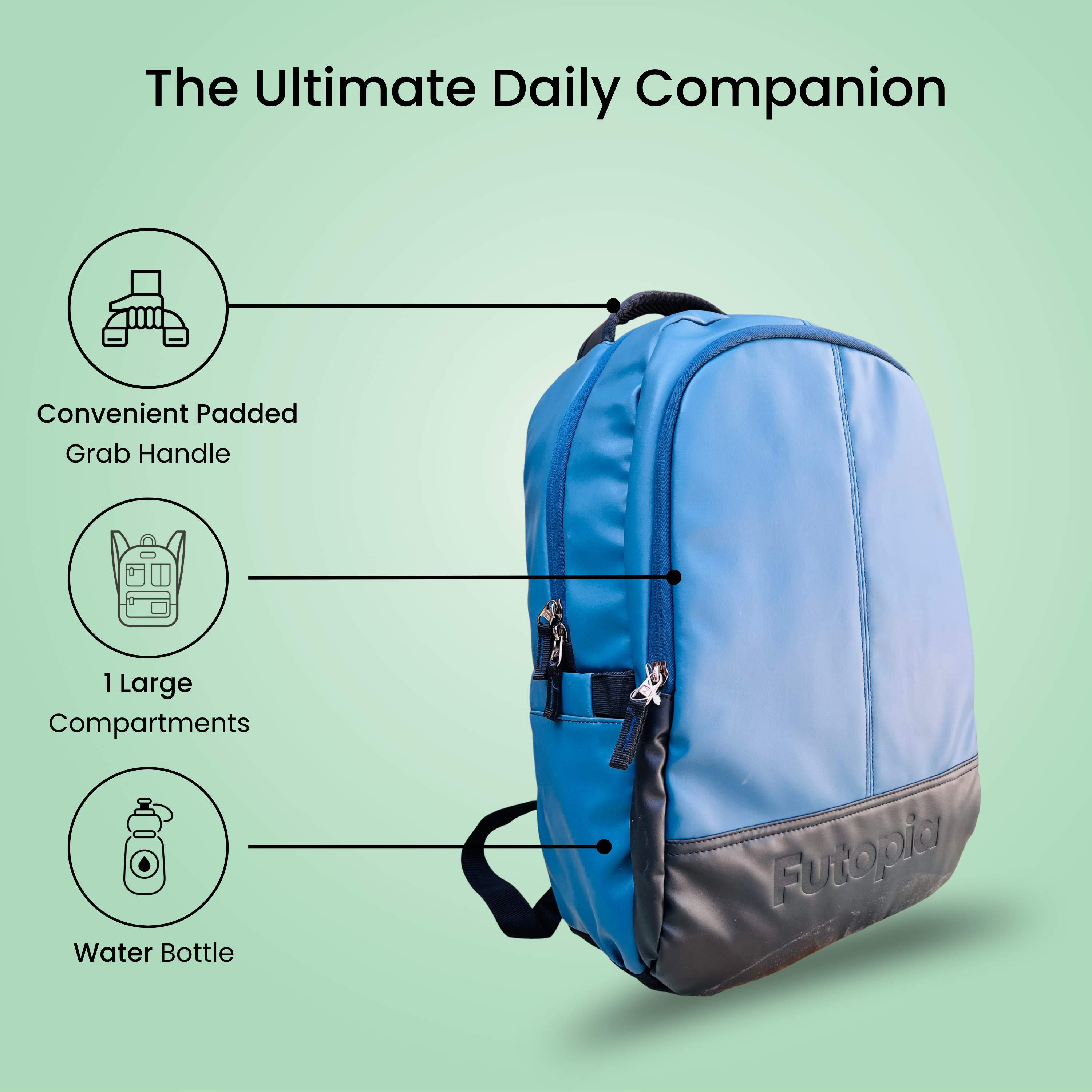 Premium 26L Capacity Backpack Casual Bag With Fit 15.6 Inch Laptop, Side And Front Side Zipp Store, Luggage Strap, Lightweight & Durable Design For Men & Women Perfect For Office & College -blue