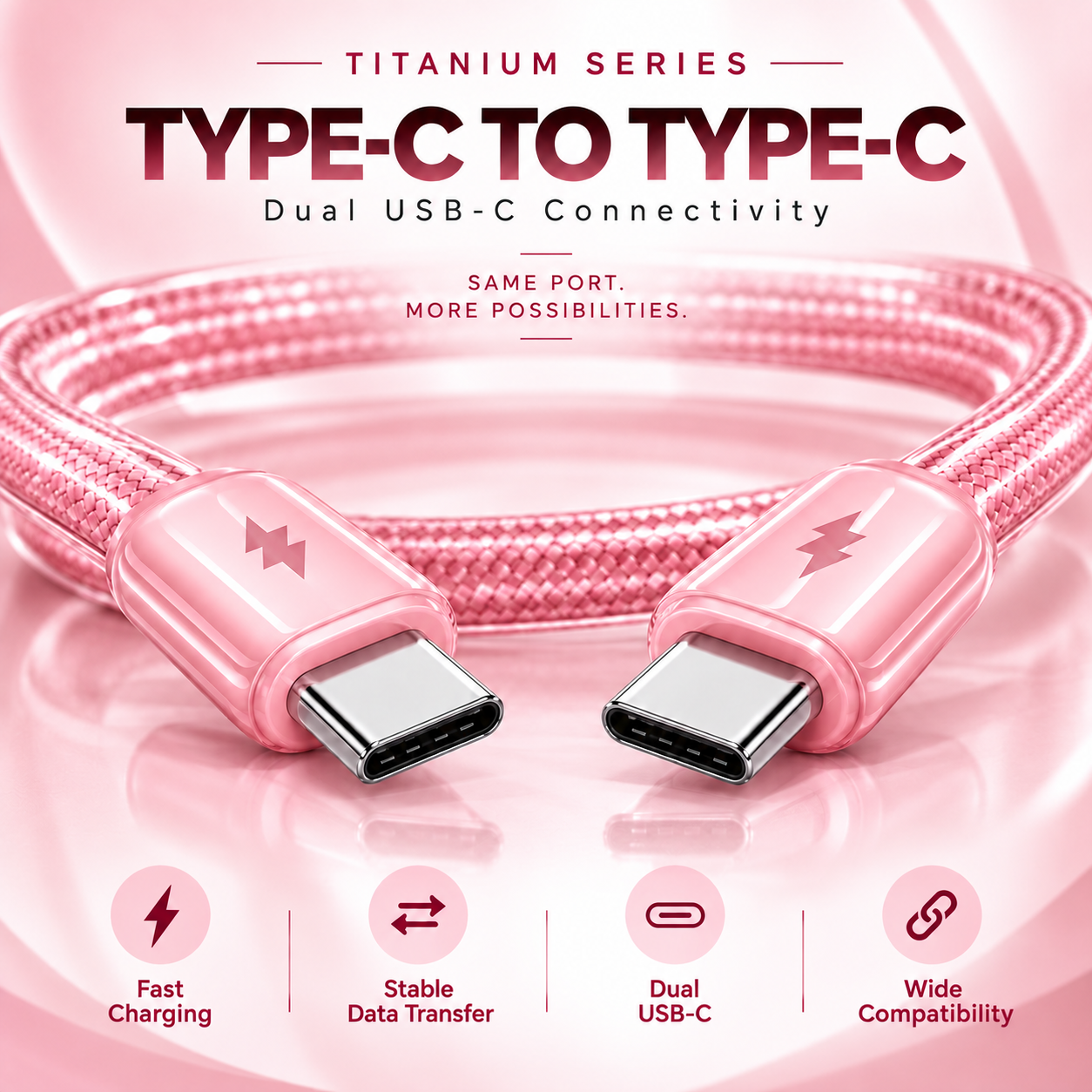 Futopia Titanium Series Low-Temperature Crystal Cable, Type-C to Type-C 100W Fast Charging, Compatible with iPhone 15–17 & Android