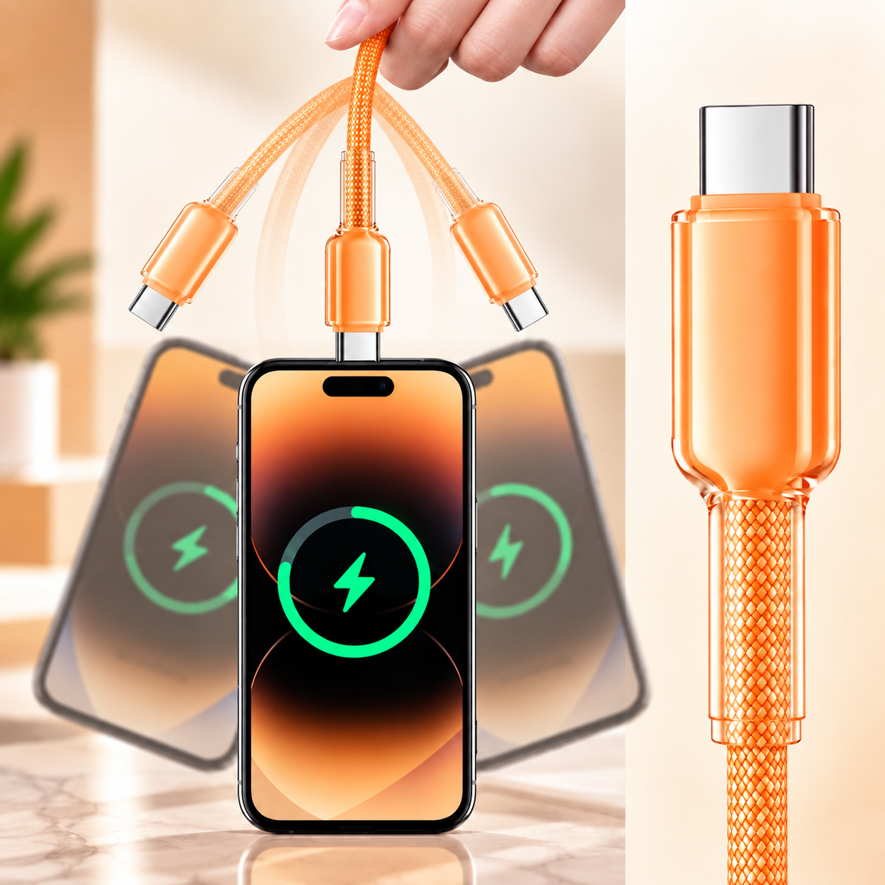 Futopia Titanium Series Low-Temperature Crystal Cable, Type-C to Type-C 100W Fast Charging, Compatible with iPhone 15–17 & Android