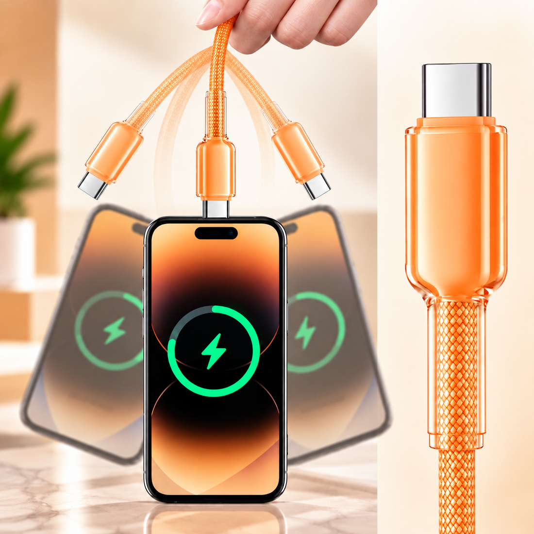 Futopia Titanium Series Low-Temperature Crystal Cable, Type-C to Type-C 100W Fast Charging, Compatible with iPhone 15–17 & Android