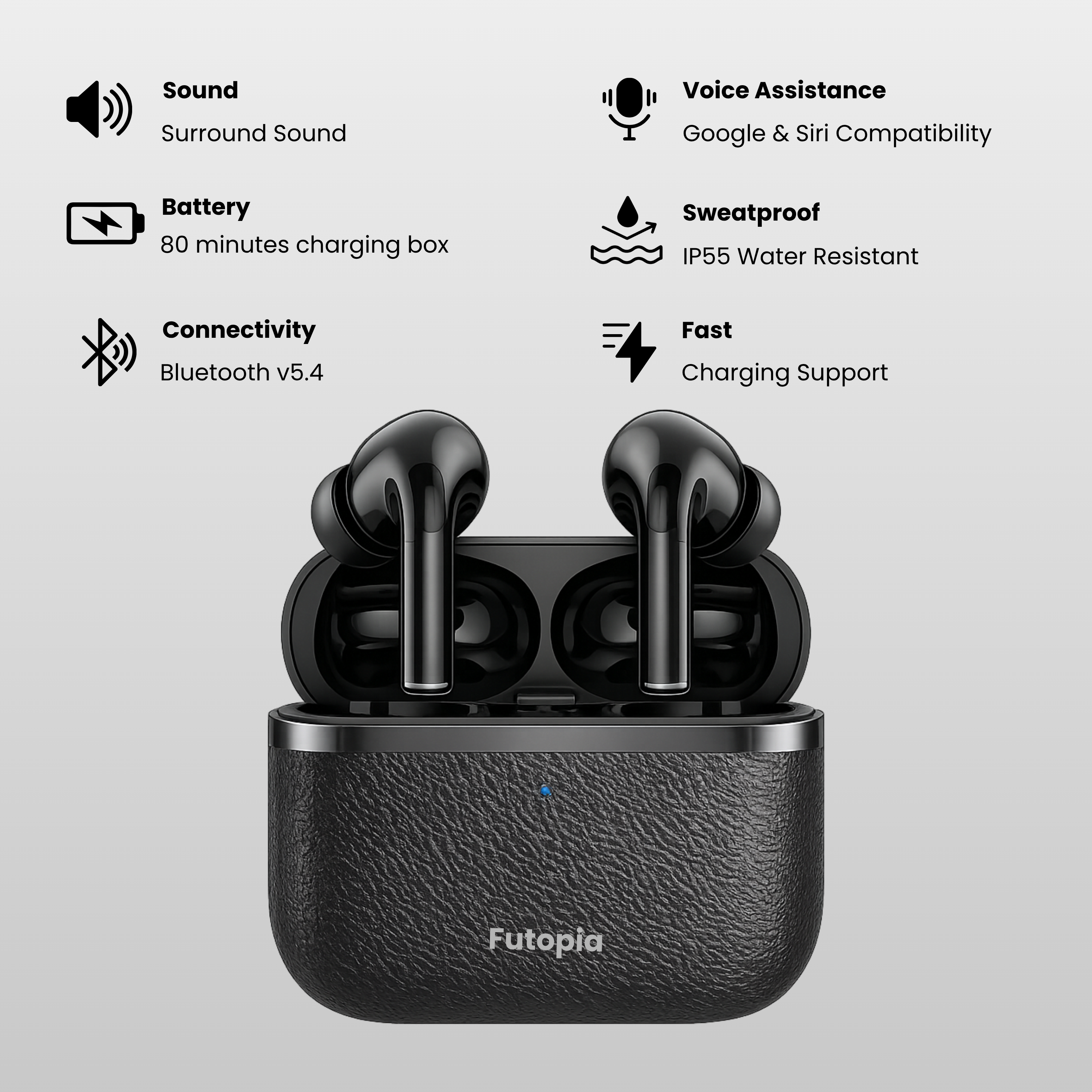 FUTOPIA SBB302 Bluetooth 5.4 TWS Earbuds with 13mm Drivers, Deep Bass, 300mAh Charging Case & Type-C Fast Charging