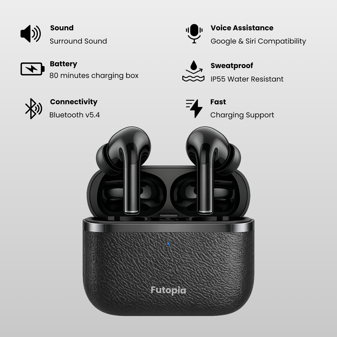 FUTOPIA SBB302 Bluetooth 5.4 TWS Earbuds with 13mm Drivers, Deep Bass, 300mAh Charging Case & Type-C Fast Charging