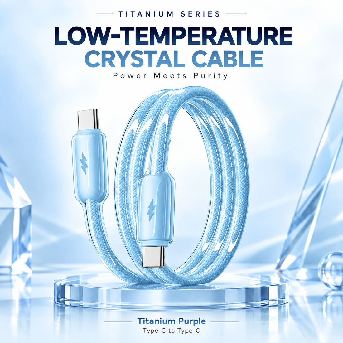 Futopia Titanium Series Low-Temperature Crystal Cable, Type-C to Type-C 100W Fast Charging, Compatible with iPhone 15–17 & Android