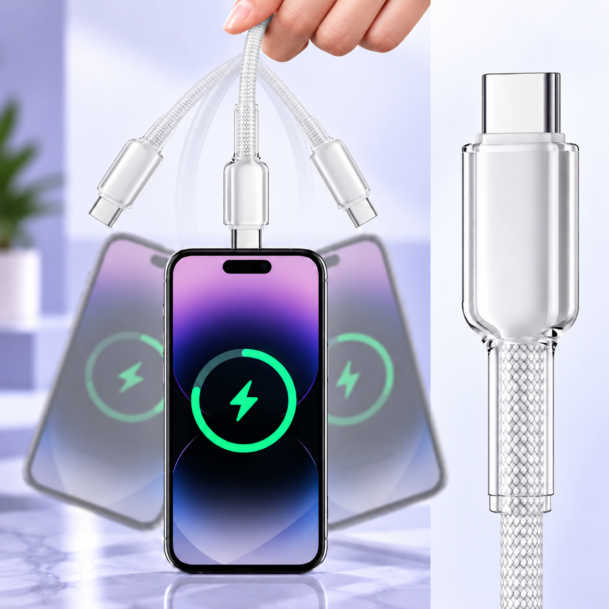 Futopia Titanium Series Low-Temperature Crystal Cable, Type-C to Type-C 100W Fast Charging, Compatible with iPhone 15–17 & Android