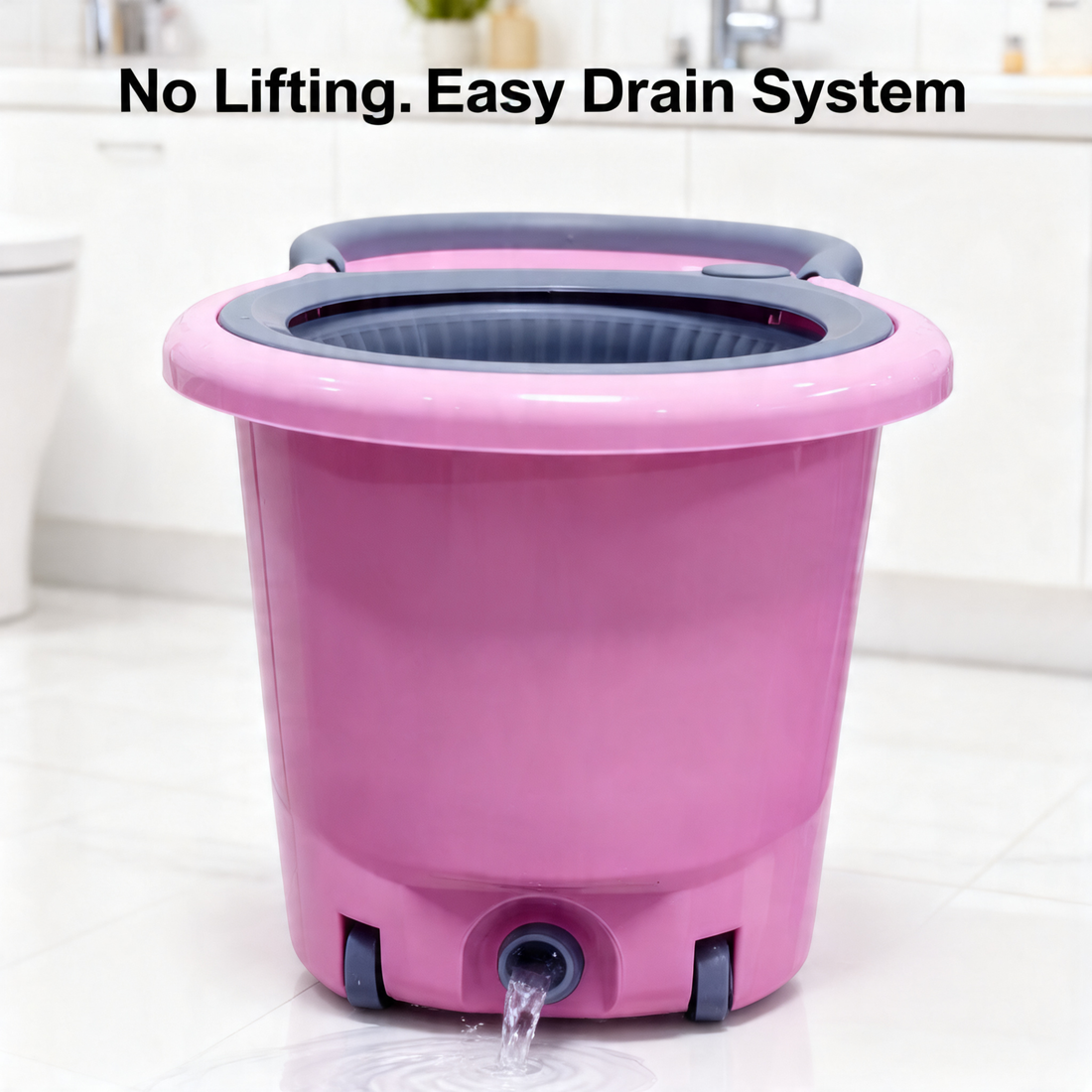 NOVITA 360° Spin Mop & Bucket with Wheels Premium Spin Mop & Bucket Set with Wheels, Adjustable Handle & 2 Microfiber Refills – Pink