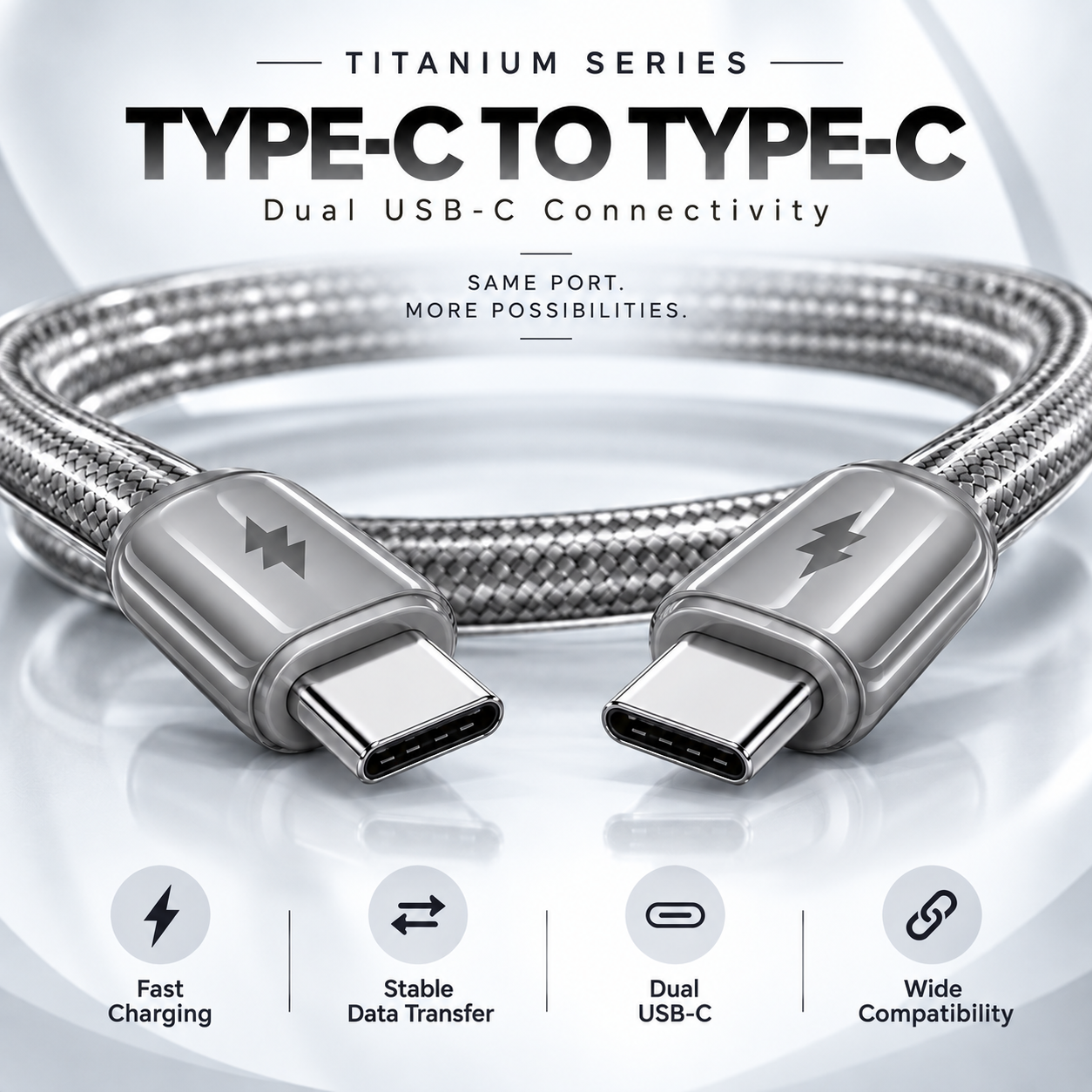 Futopia Titanium Series Low-Temperature Crystal Cable, Type-C to Type-C 100W Fast Charging, Compatible with iPhone 15–17 & Android