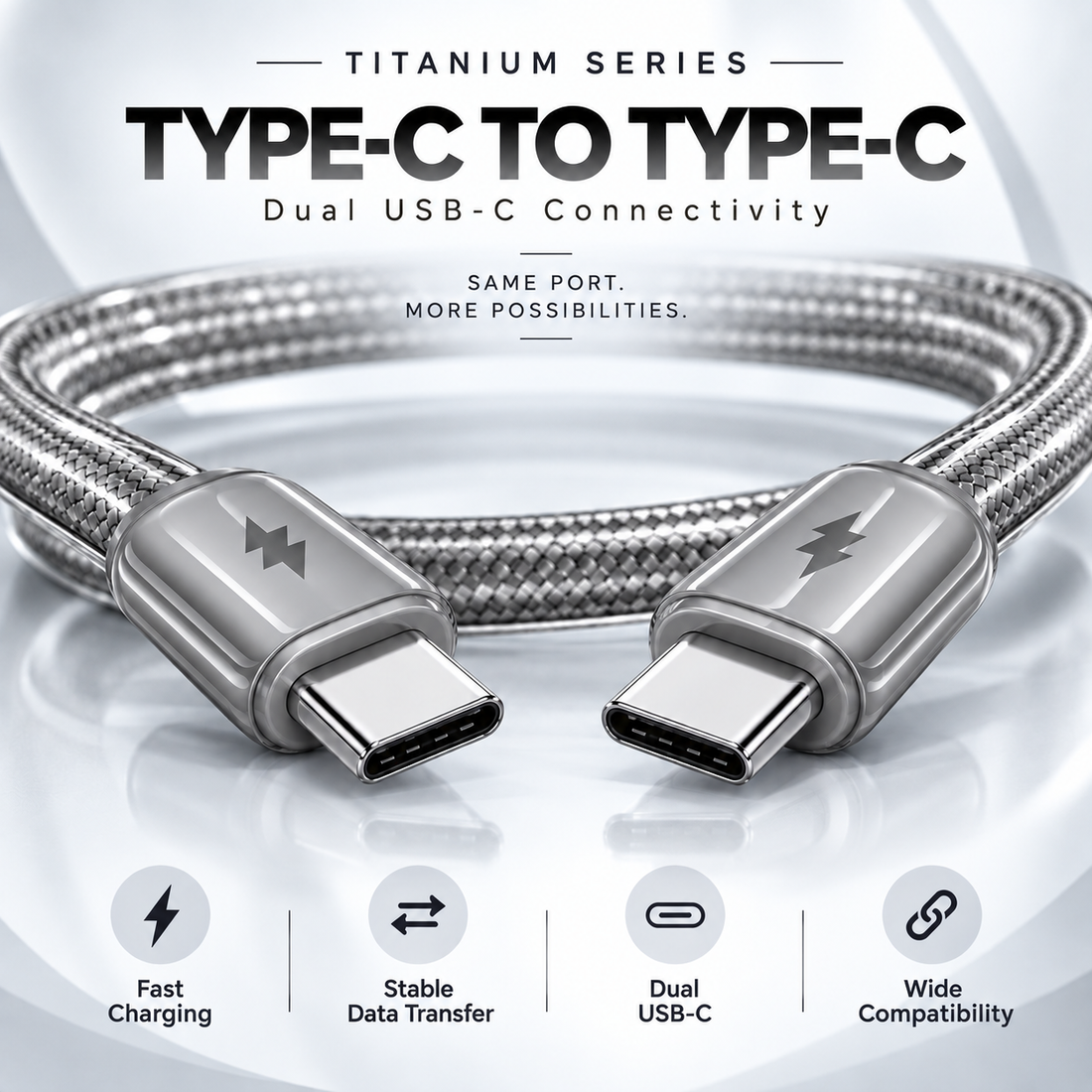 Futopia Titanium Series Low-Temperature Crystal Cable, Type-C to Type-C 100W Fast Charging, Compatible with iPhone 15–17 & Android