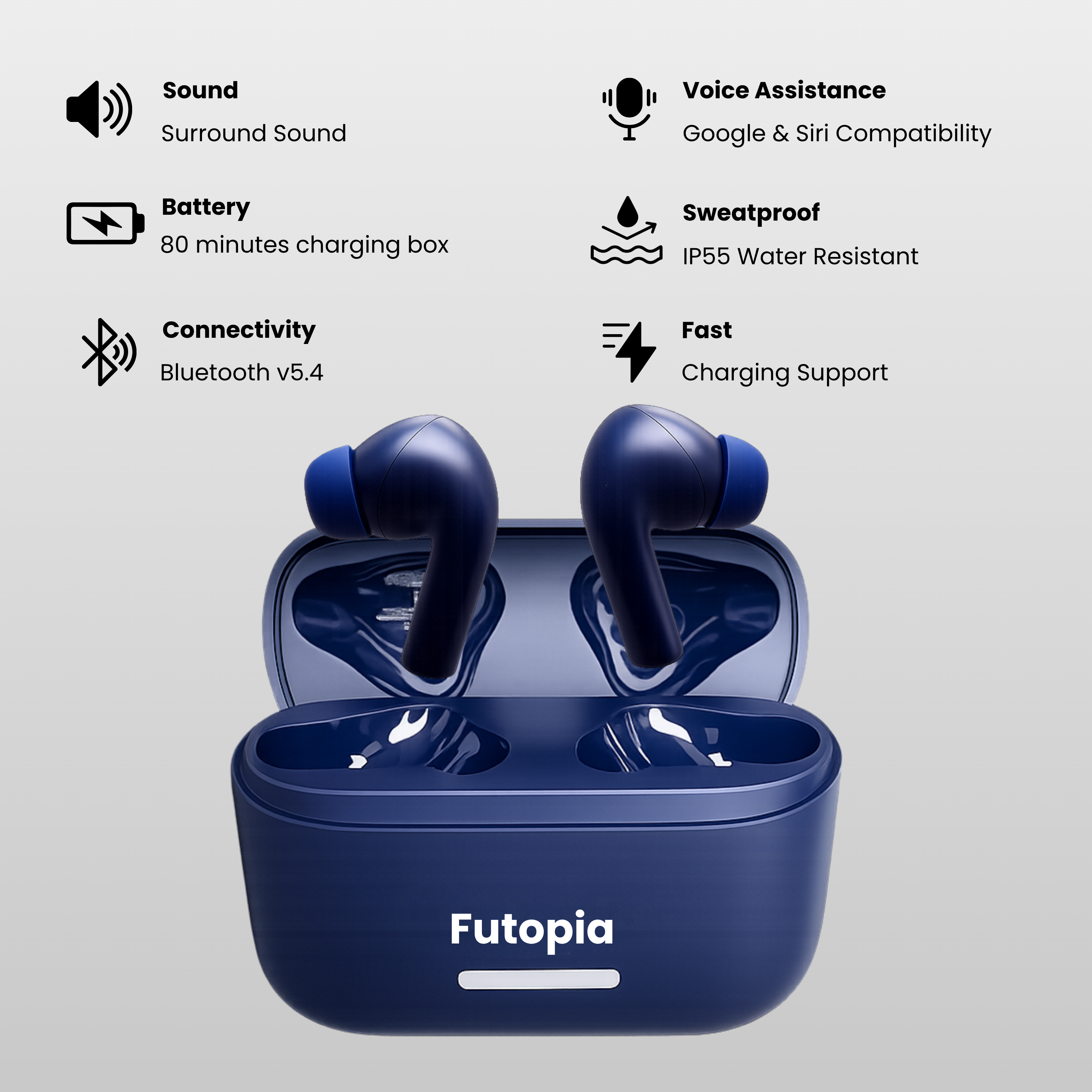 Futopia ANC Wireless Earpods with Charging Case | Bluetooth 5.4 Earbuds, Active Noise Cancellation, 13mm Drivers, Type-C Fast Charging & 4-5H Playtime (FGTWSANC3)