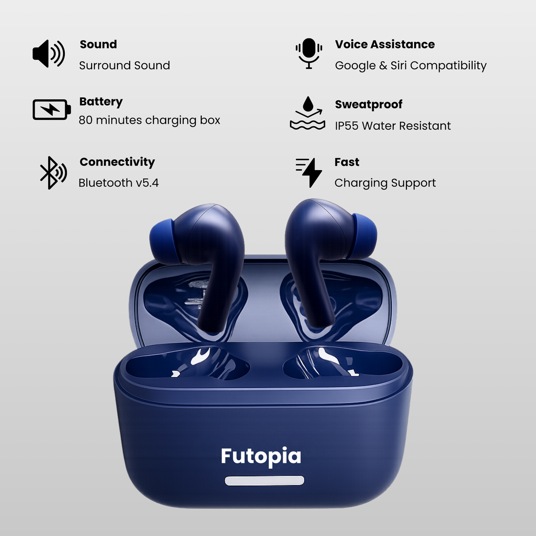 Futopia ANC Wireless Earpods with Charging Case | Bluetooth 5.4 Earbuds, Active Noise Cancellation, 13mm Drivers, Type-C Fast Charging & 4-5H Playtime (FGTWSANC3)