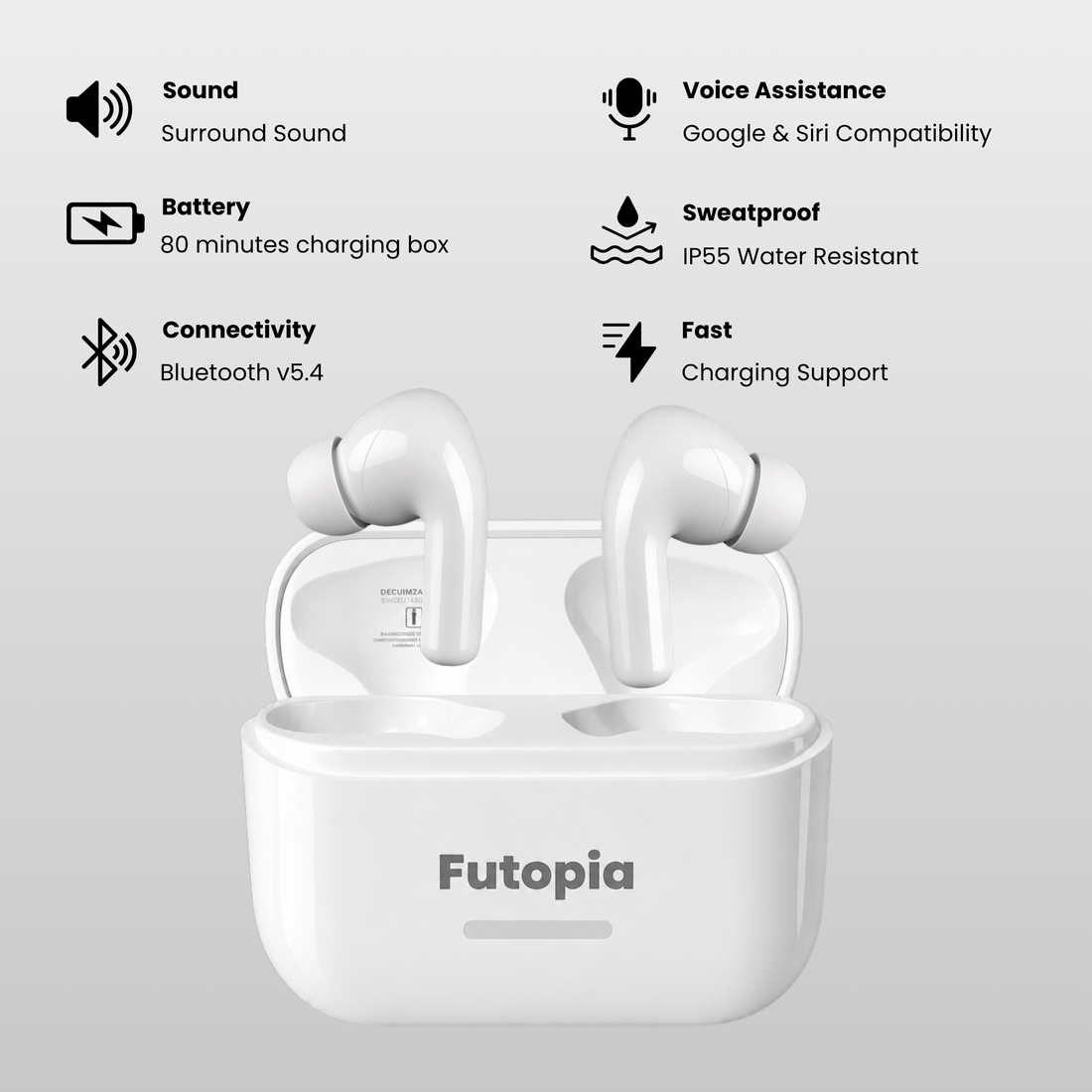 Futopia ANC Wireless Earpods with Charging Case | Bluetooth 5.4 Earbuds, Active Noise Cancellation, 13mm Drivers, Type-C Fast Charging & 4-5H Playtime (FGTWSANC3)