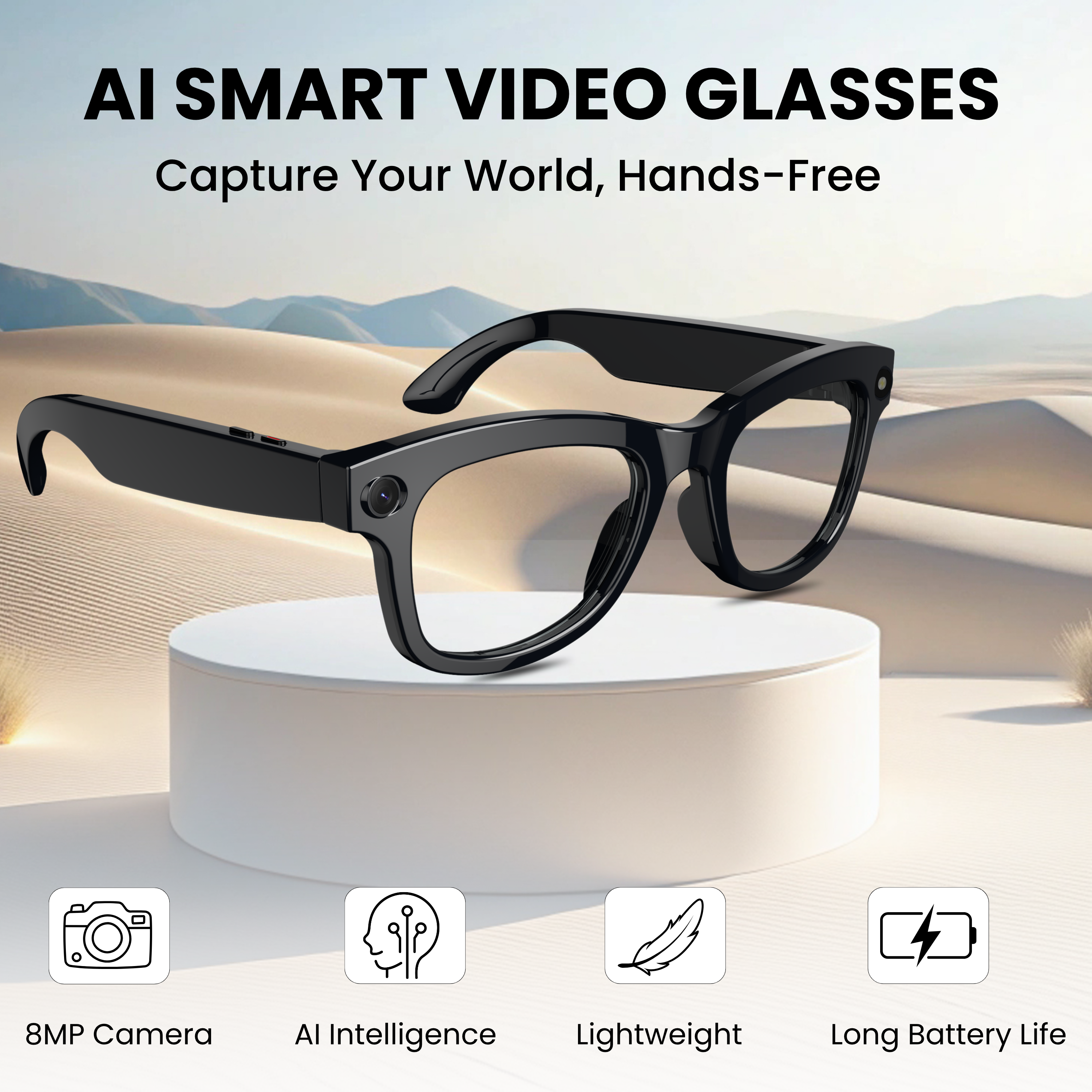 Futopia AIVIS-M AI Smart Glasses with 5MP Camera & ChatGPT – IP67 Waterproof Smart Eyewear for Men & Women – 1080p Video Recording, Real-Time Translation, Open-Ear Audio & Bluetooth 5.3 – Matte Black