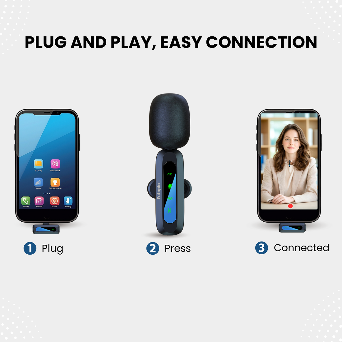 Futopia Wireless Lavalier Microphone, Plug & Play Clip-On Mic with Receiver, AI Noise Cancellation, 6H Battery Backup, USB-C Compatible for YouTube, Vlogging, Interview & Live Streaming