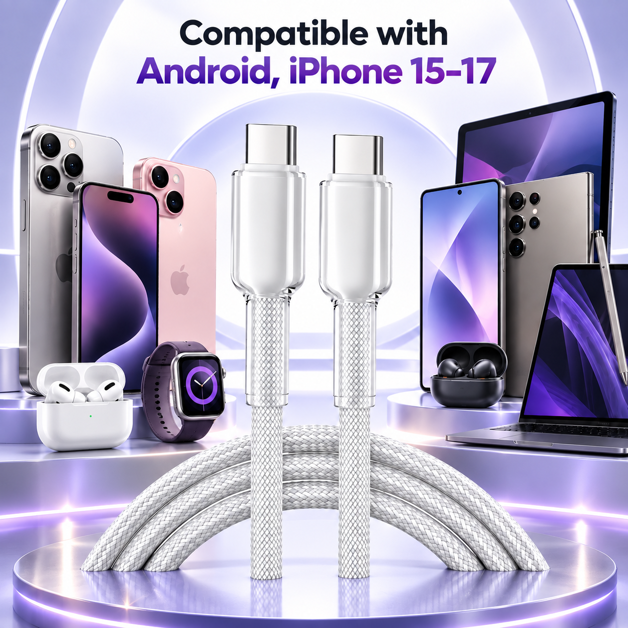 Futopia Titanium Series Low-Temperature Crystal Cable, Type-C to Type-C 100W Fast Charging, Compatible with iPhone 15–17 & Android