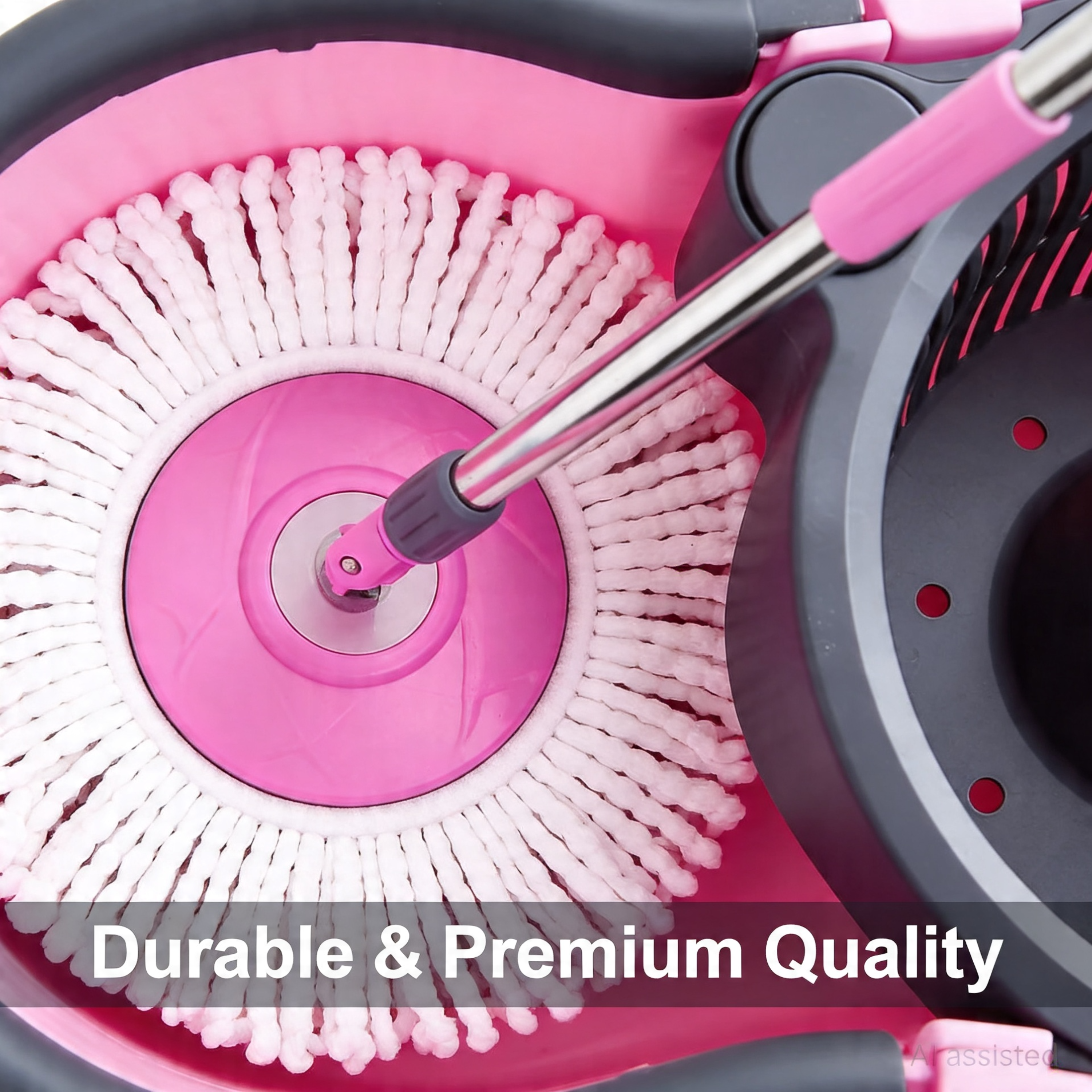 NOVITA 360° Spin Mop & Bucket with Wheels Premium Spin Mop & Bucket Set with Wheels, Adjustable Handle & 2 Microfiber Refills – Pink