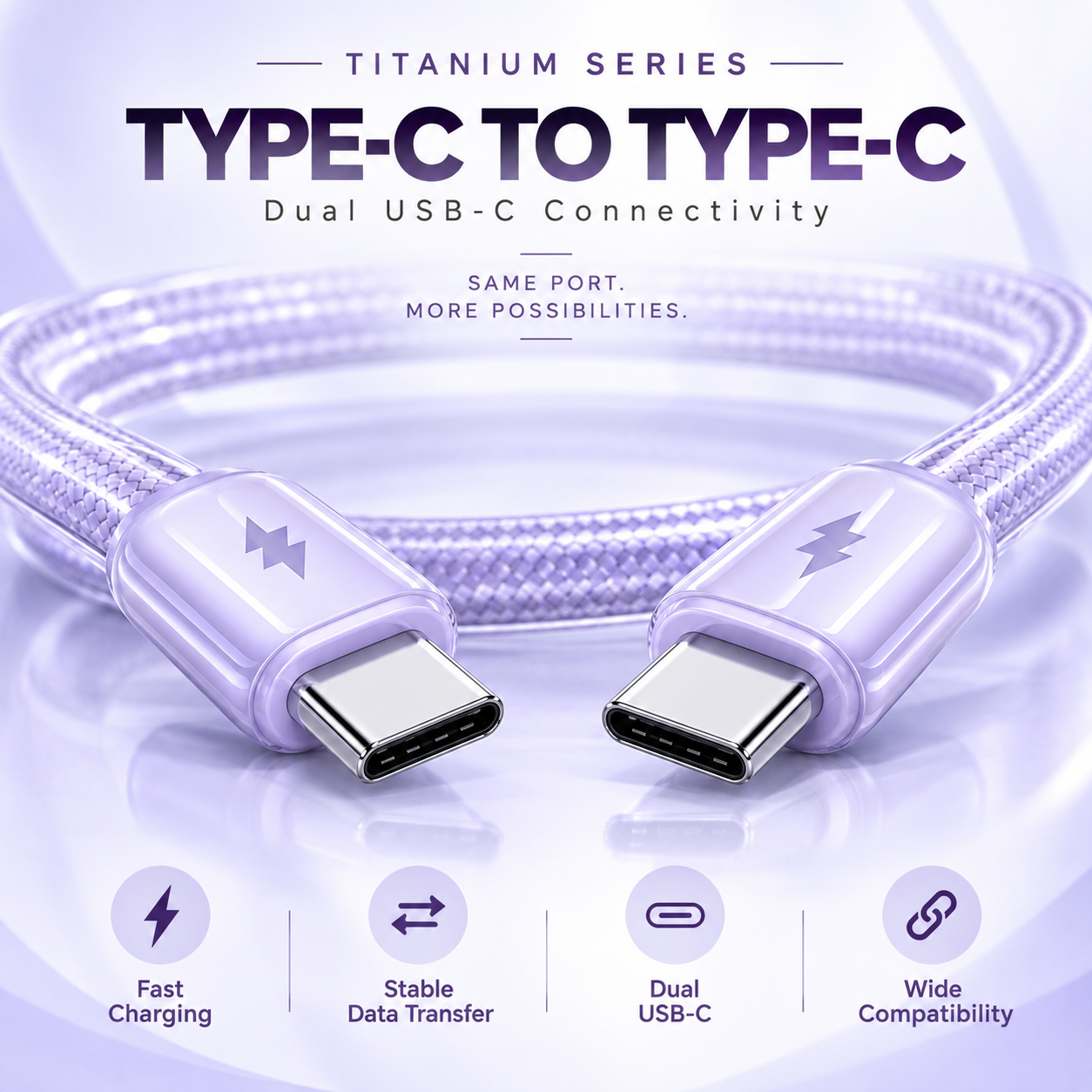 Futopia Titanium Series Low-Temperature Crystal Cable, Type-C to Type-C 100W Fast Charging, Compatible with iPhone 15–17 & Android