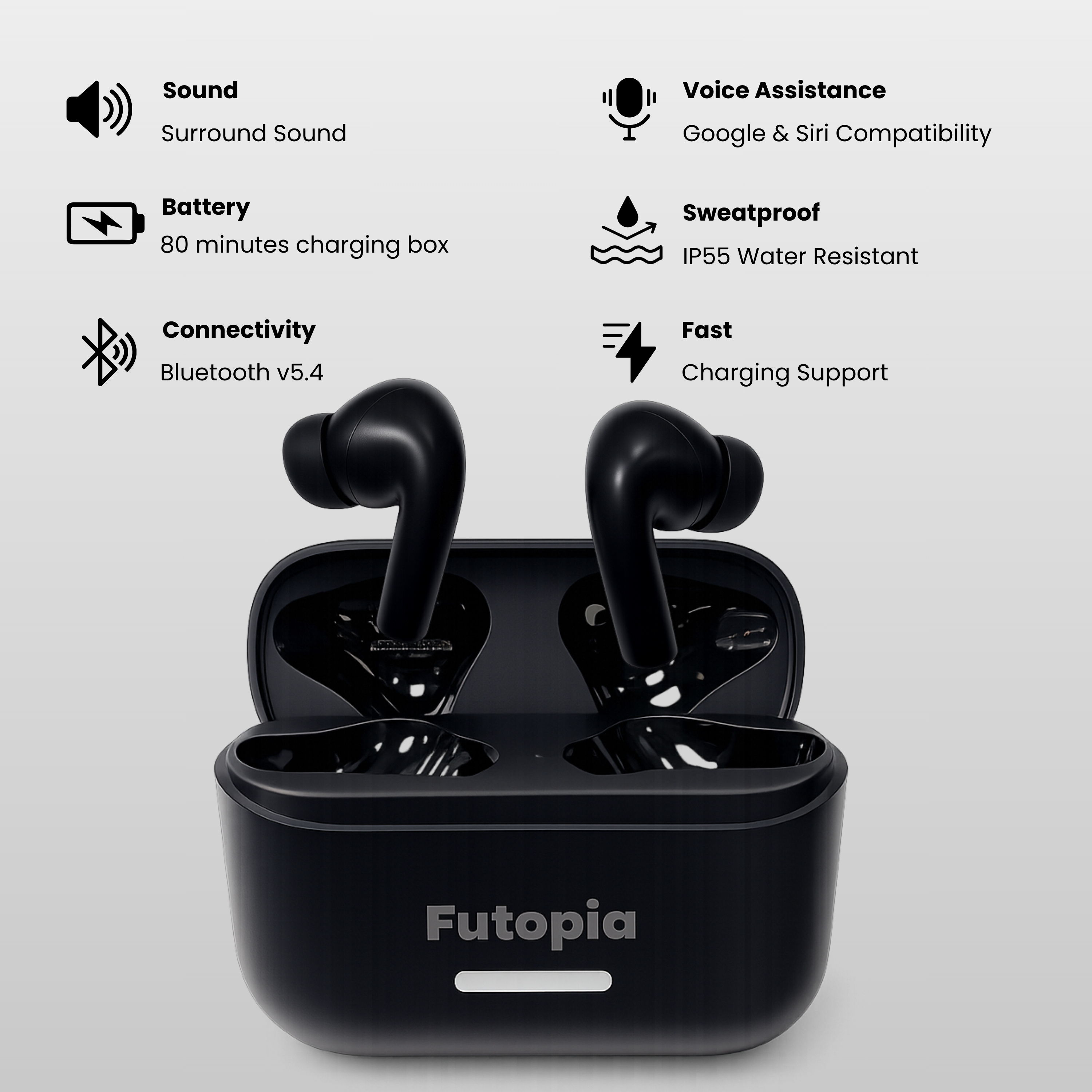 Futopia ANC Wireless Earpods with Charging Case | Bluetooth 5.4 Earbuds, Active Noise Cancellation, 13mm Drivers, Type-C Fast Charging & 4-5H Playtime (FGTWSANC3)
