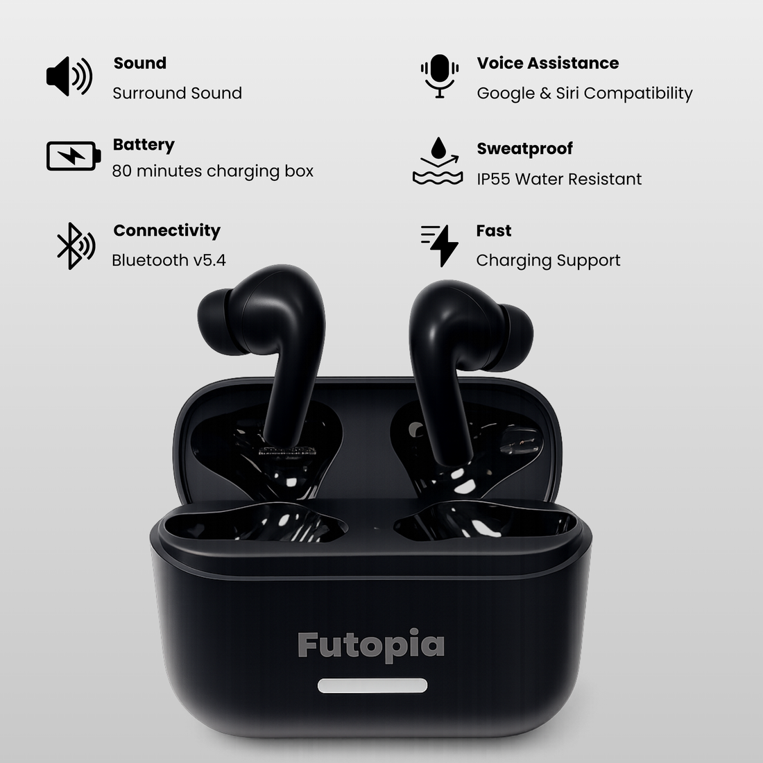 Futopia ANC Wireless Earpods with Charging Case | Bluetooth 5.4 Earbuds, Active Noise Cancellation, 13mm Drivers, Type-C Fast Charging & 4-5H Playtime (FGTWSANC3)