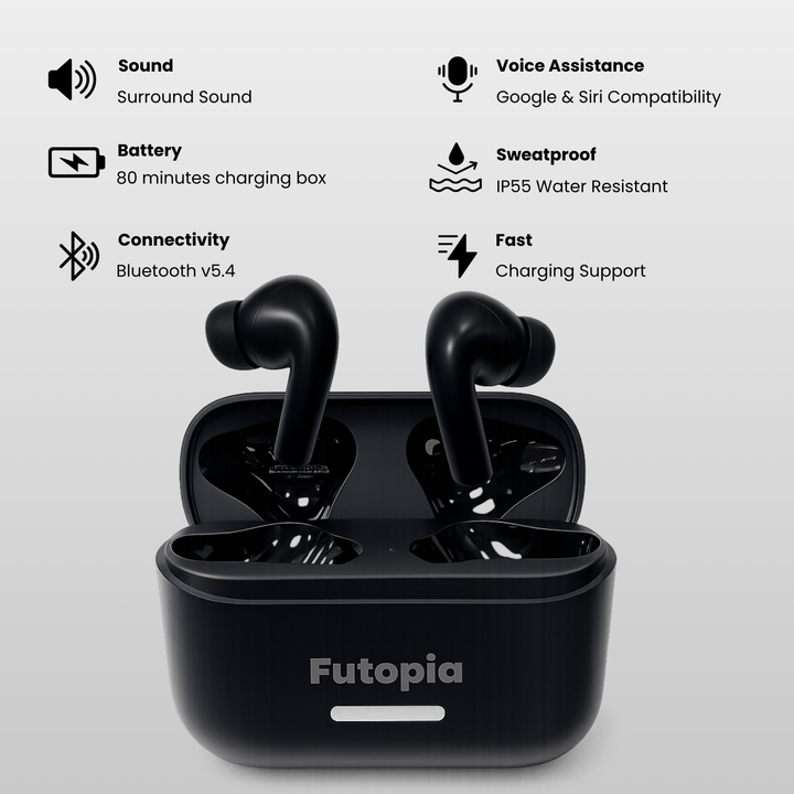 Futopia ANC Wireless Earpods with Charging Case | Bluetooth 5.4 Earbuds, Active Noise Cancellation, 13mm Drivers, Type-C Fast Charging & 4-5H Playtime (FGTWSANC3)