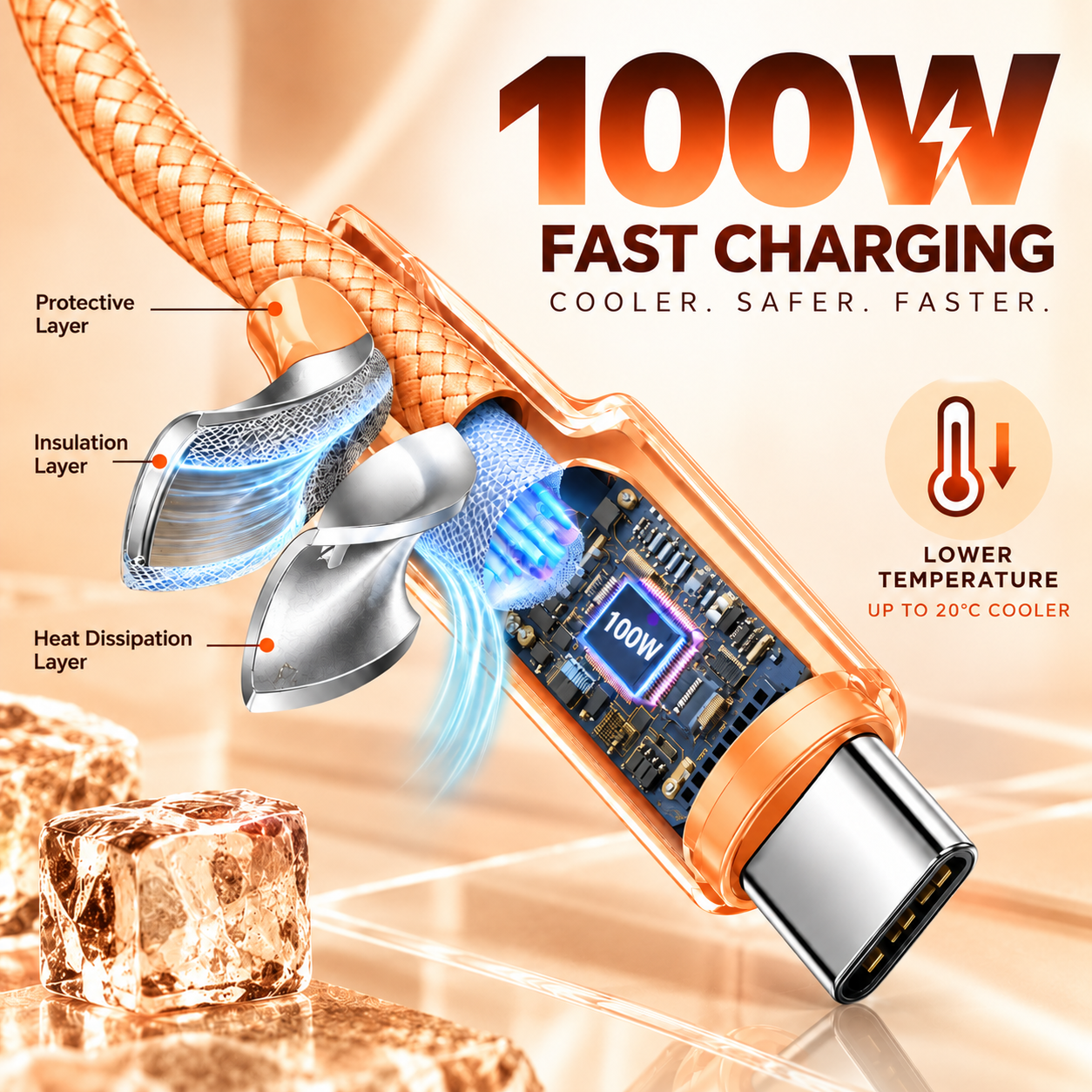 Futopia Titanium Series Low-Temperature Crystal Cable, Type-C to Type-C 100W Fast Charging, Compatible with iPhone 15–17 & Android