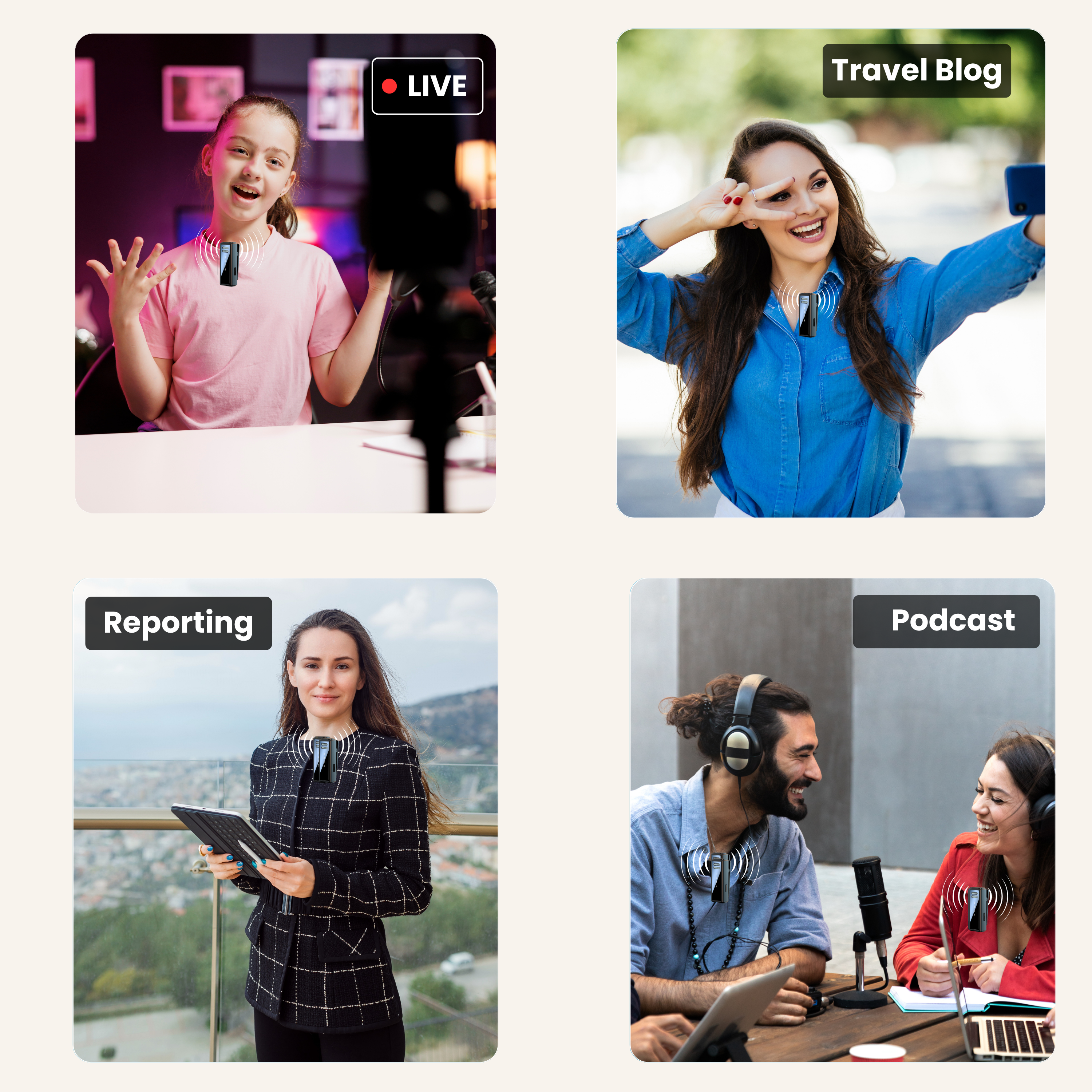 Wireless Lavalier Microphone with AI Noise Reduction, Auto Pairing, Rechargeable Charging Case for Recording & Streaming