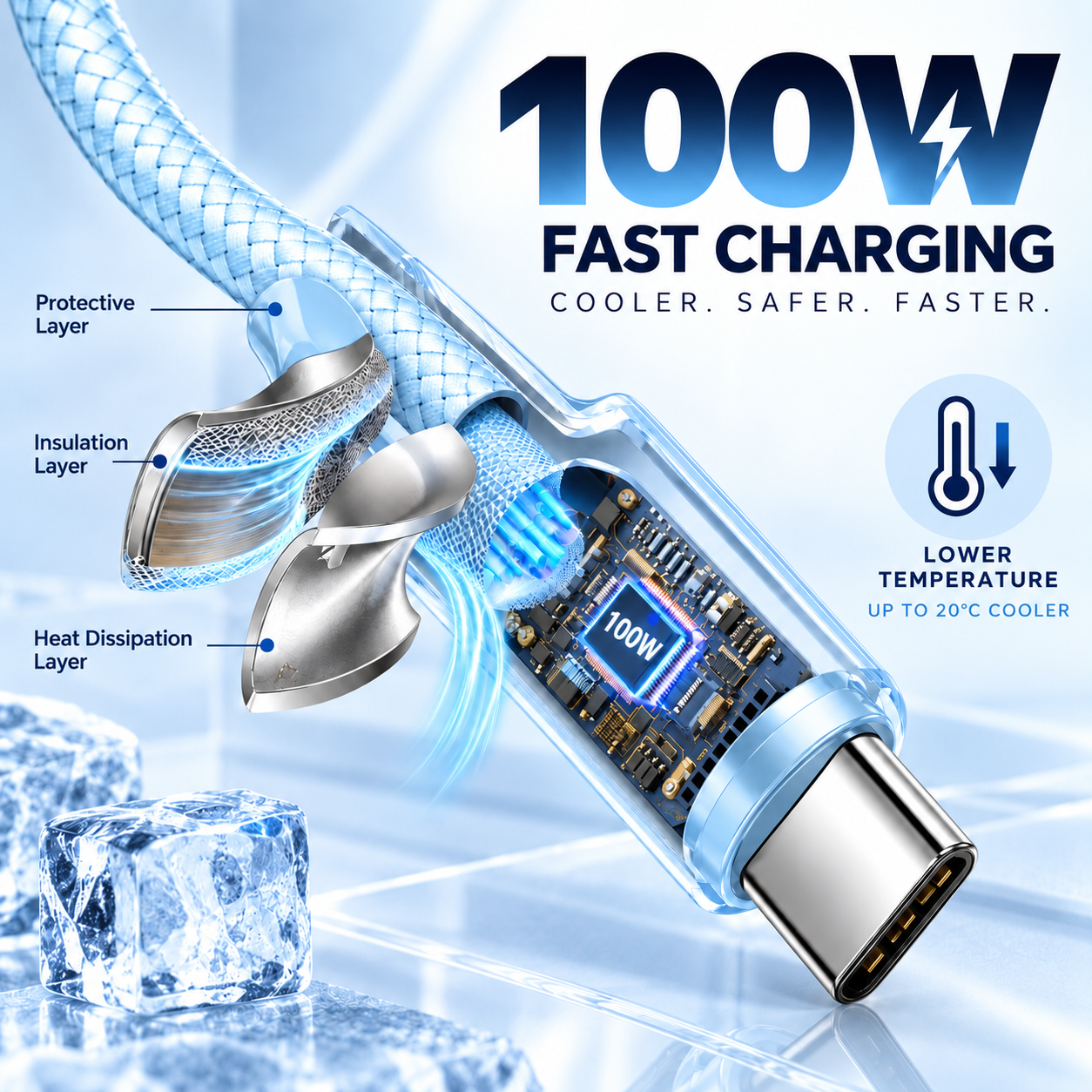 Futopia Titanium Series Low-Temperature Crystal Cable, Type-C to Type-C 100W Fast Charging, Compatible with iPhone 15–17 & Android