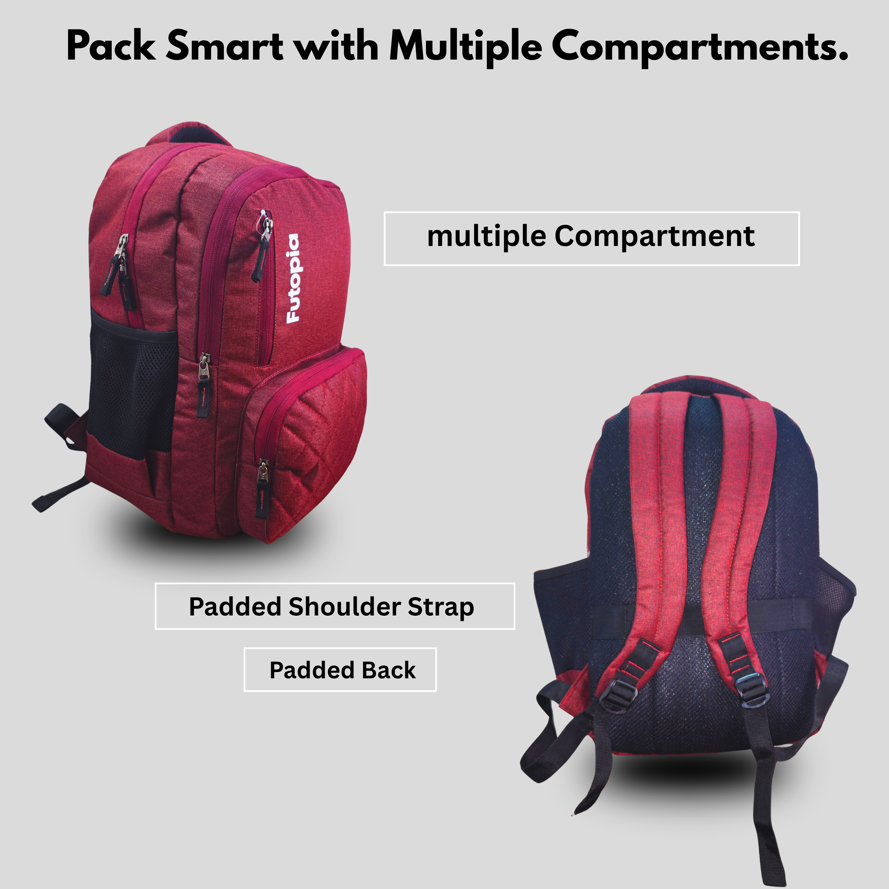Futopia 22L Laptop Backpack – Water Resistant Office & Casual Bag for Men and Women – Fits Up to 15.6-Inch Laptops – Durable Linen Polyester (Maroon)