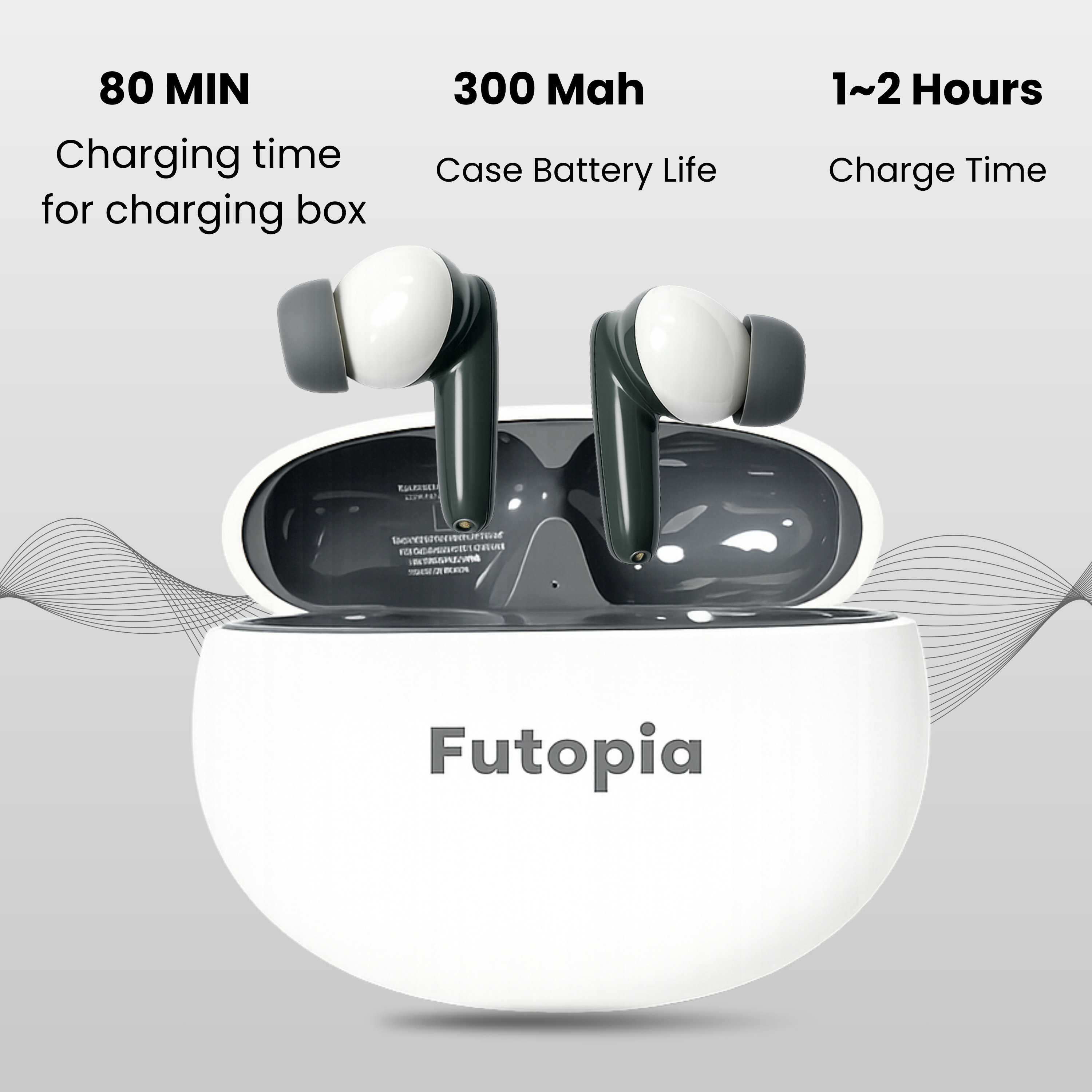 Futopia Wireless Bluetooth Earbuds v5.4 with Charging Case | 10mm HD Sound Drivers | Type-C Fast Charging | 4-5H Playtime | 10-15M Range | Lightweight In-Ear Headphones