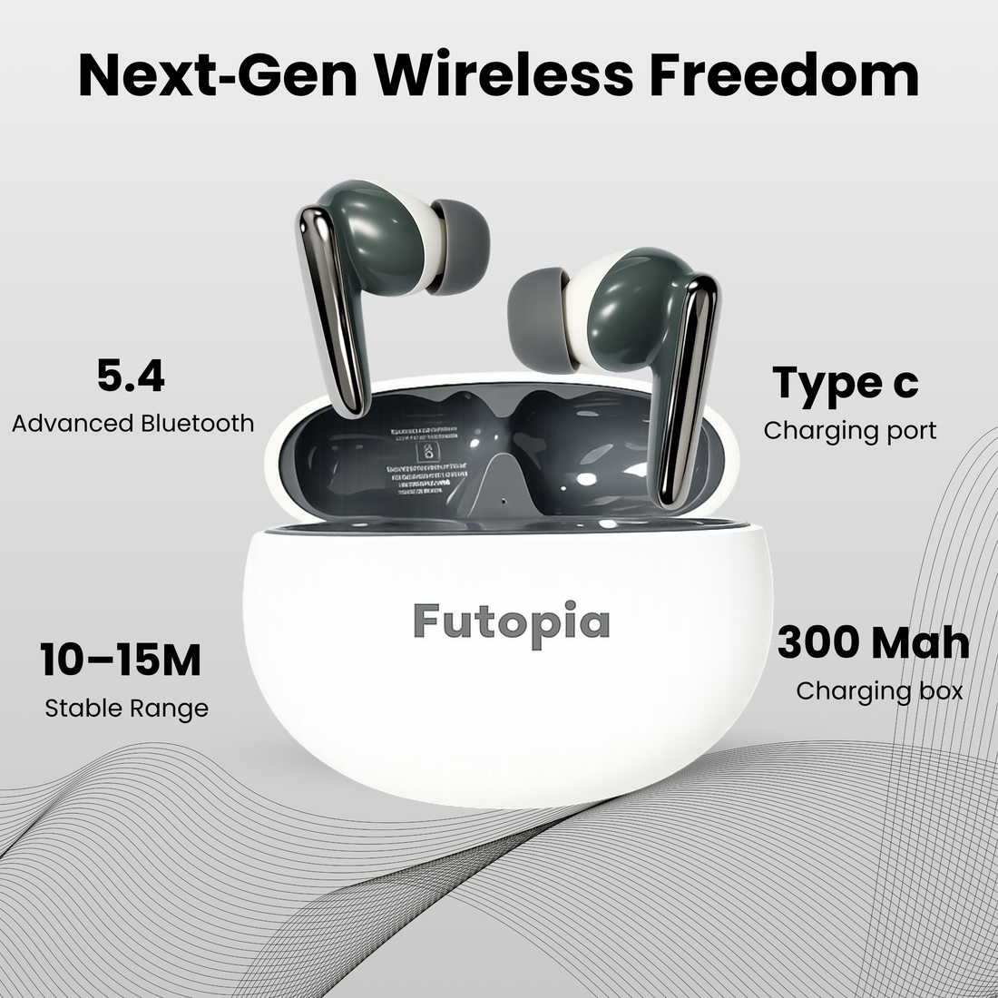 Futopia Wireless Bluetooth Earbuds v5.4 with Charging Case | 10mm HD Sound Drivers | Type-C Fast Charging | 4-5H Playtime | 10-15M Range | Lightweight In-Ear Headphones