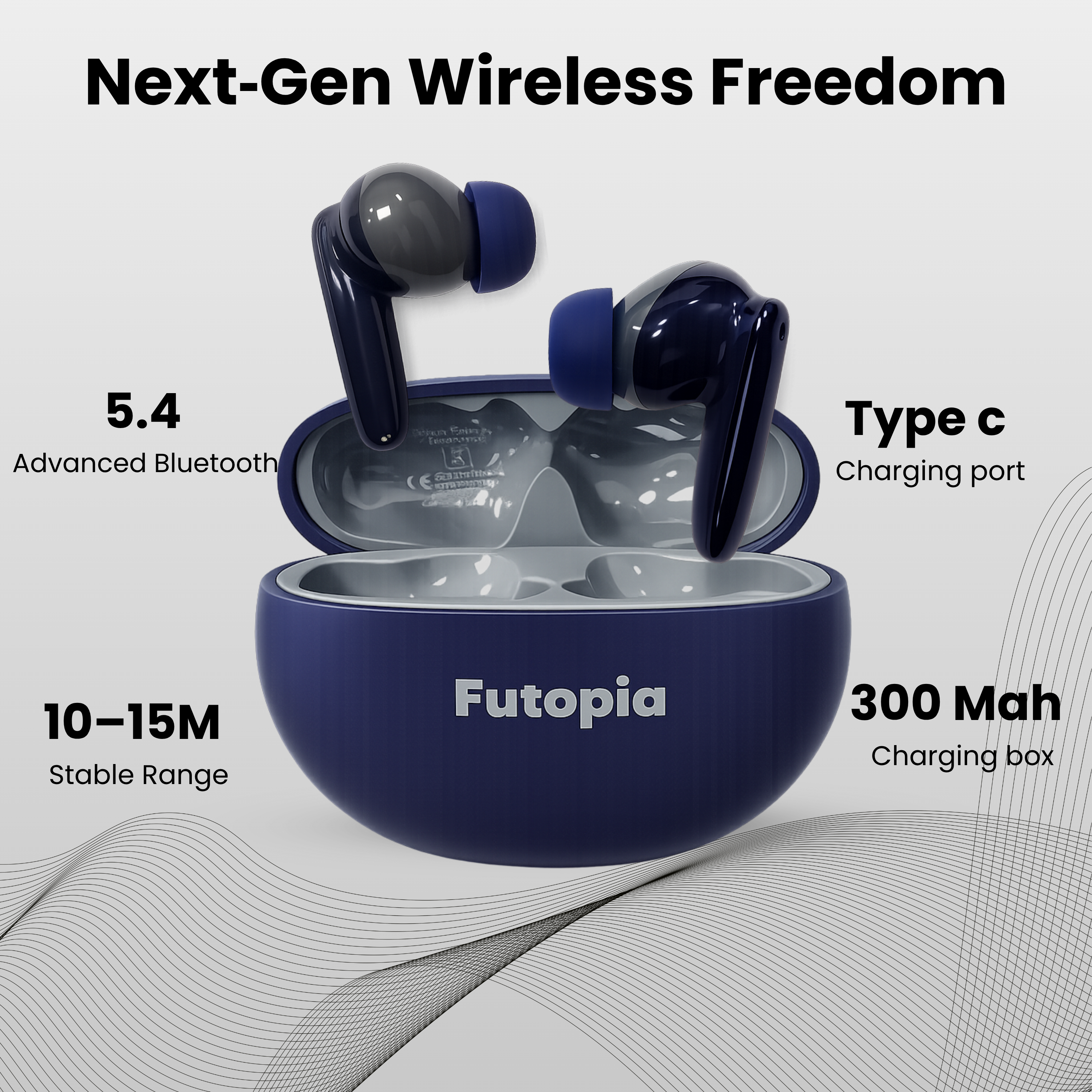 Futopia Wireless Bluetooth Earbuds v5.4 with Charging Case | 10mm HD Sound Drivers | Type-C Fast Charging | 4-5H Playtime | 10-15M Range | Lightweight In-Ear Headphones