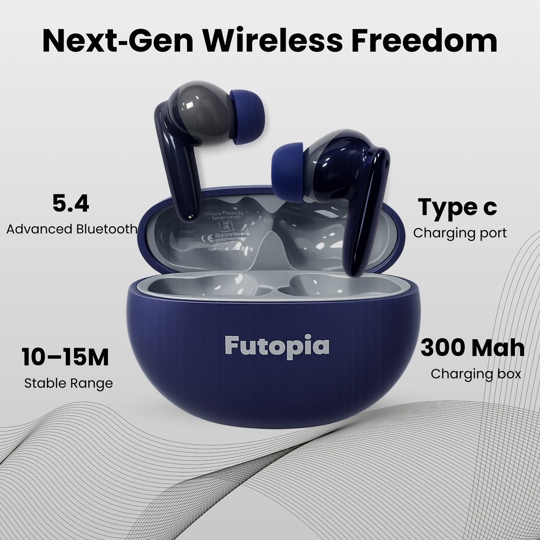 Futopia Wireless Bluetooth Earbuds v5.4 with Charging Case | 10mm HD Sound Drivers | Type-C Fast Charging | 4-5H Playtime | 10-15M Range | Lightweight In-Ear Headphones