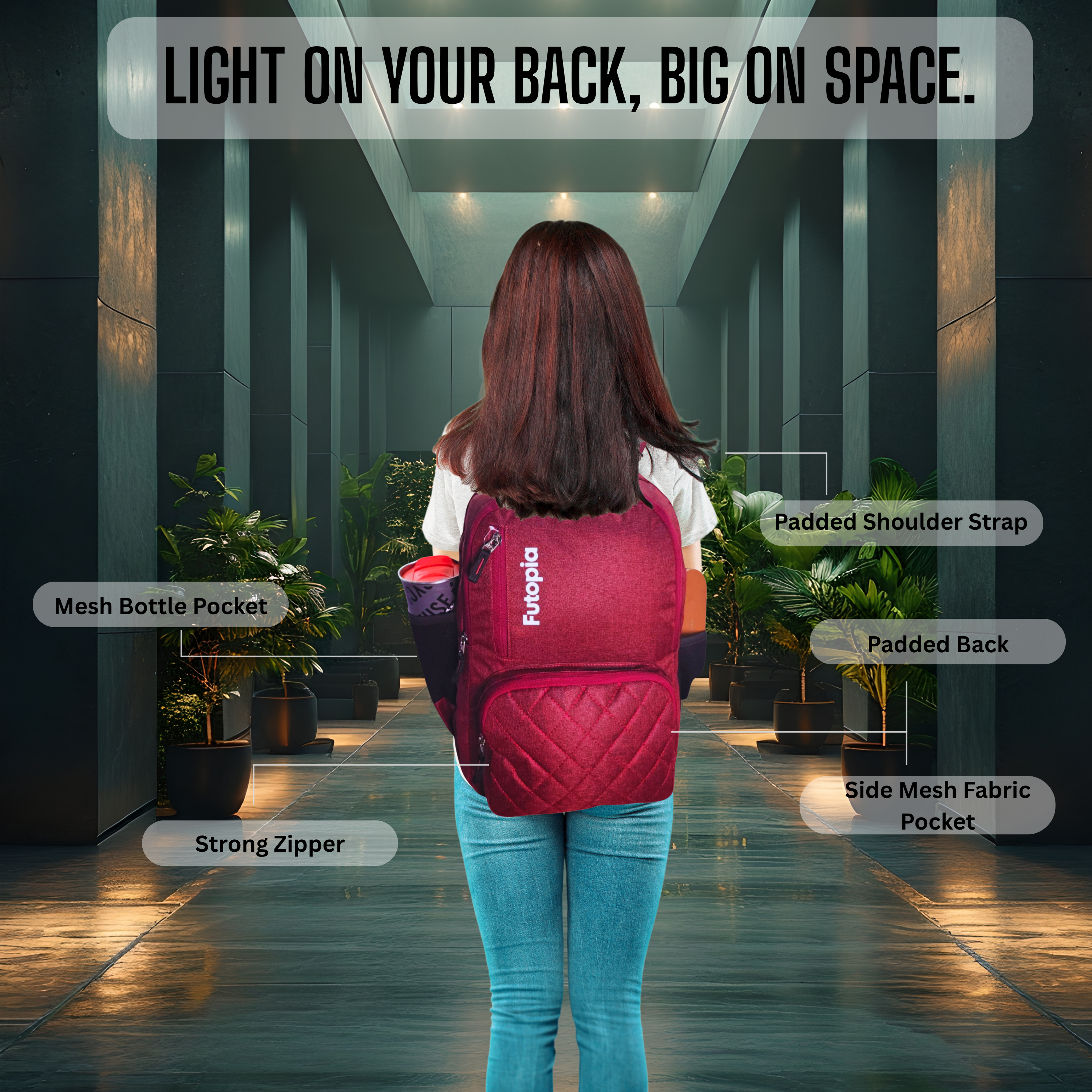 Futopia 22L Laptop Backpack – Water Resistant Office & Casual Bag for Men and Women – Fits Up to 15.6-Inch Laptops – Durable Linen Polyester (Maroon)