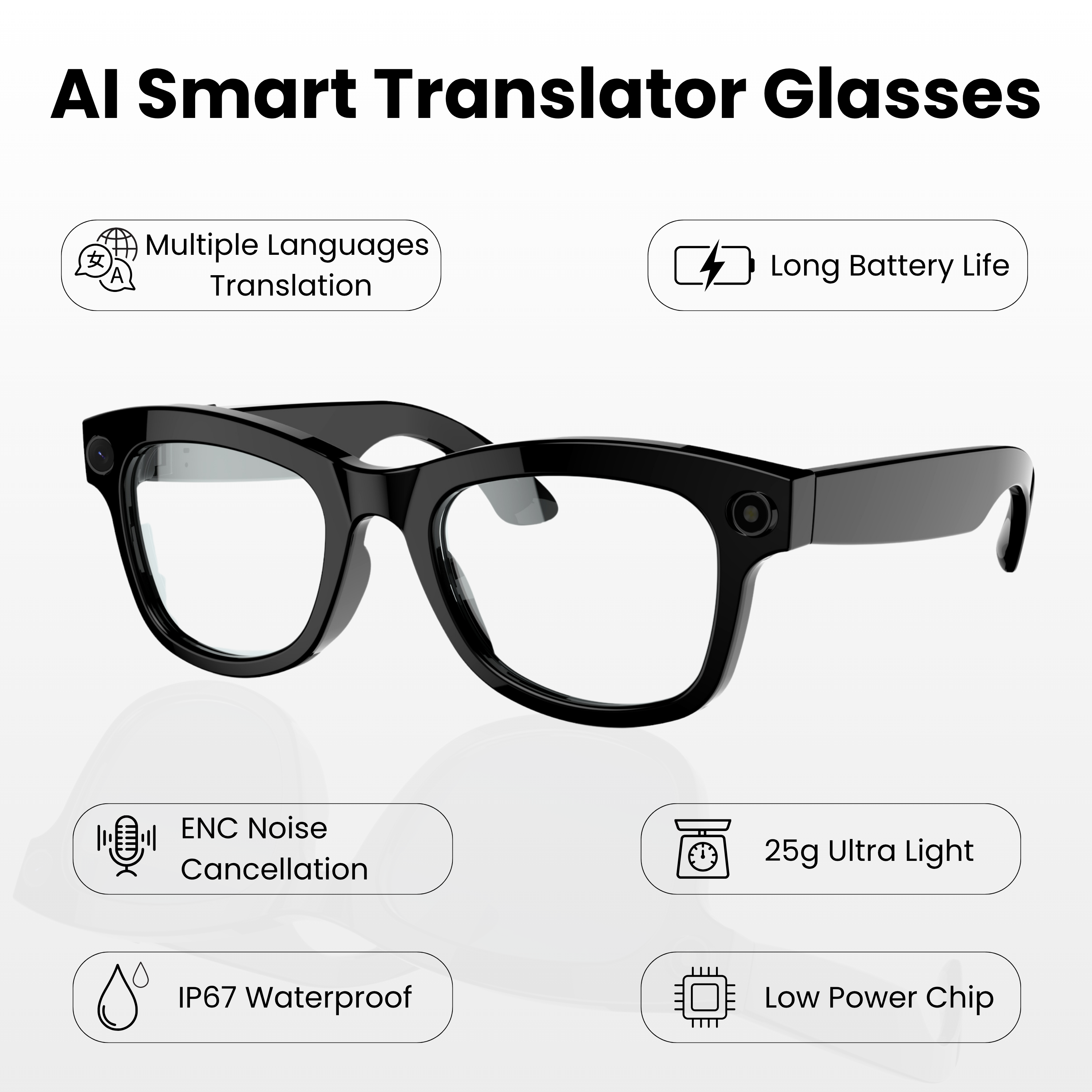 Futopia AIVIS-M AI Smart Glasses with 5MP Camera & ChatGPT – IP67 Waterproof Smart Eyewear for Men & Women – 1080p Video Recording, Real-Time Translation, Open-Ear Audio & Bluetooth 5.3 – Matte Black