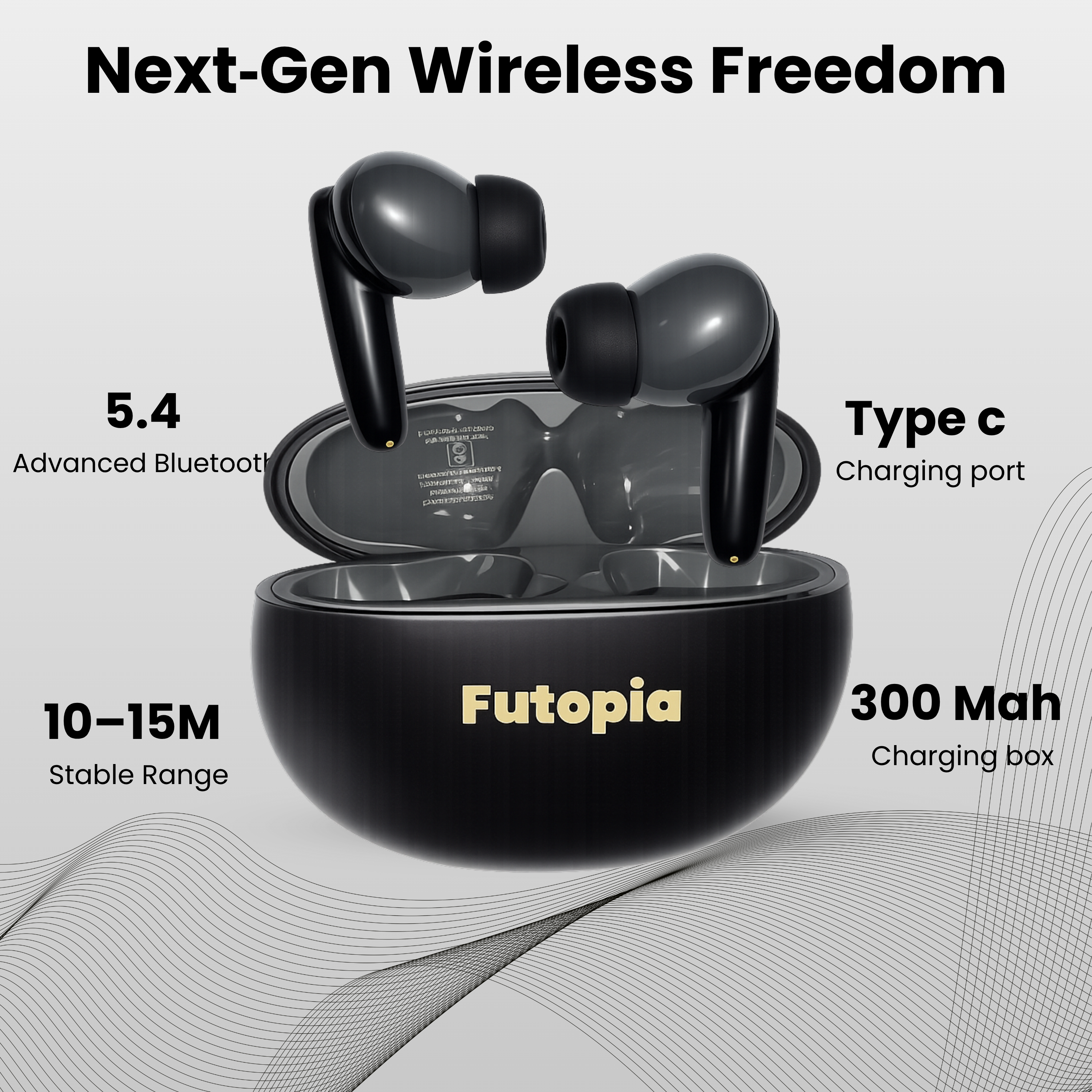Futopia Wireless Bluetooth Earbuds v5.4 with Charging Case | 10mm HD Sound Drivers | Type-C Fast Charging | 4-5H Playtime | 10-15M Range | Lightweight In-Ear Headphones