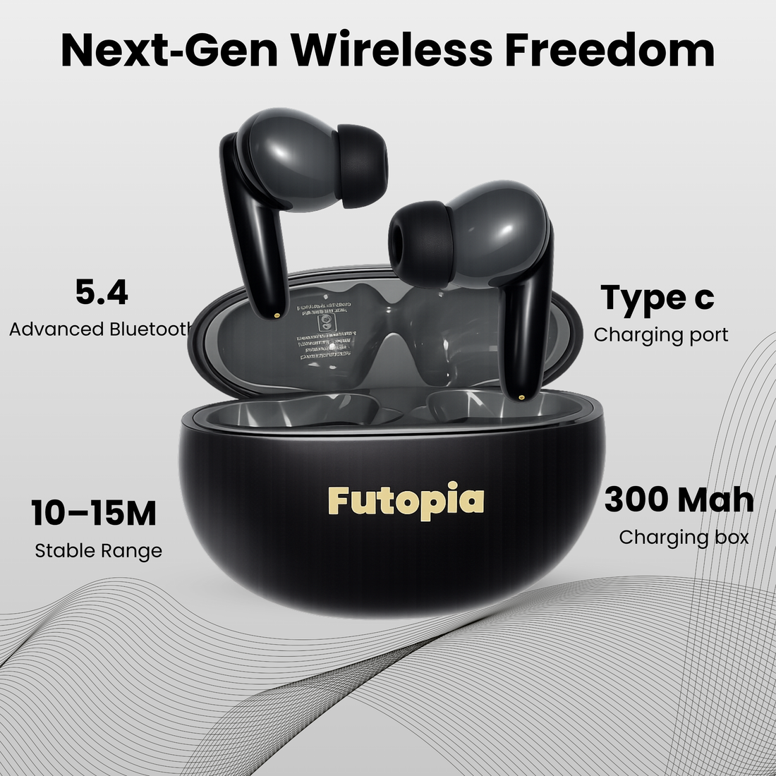 Futopia Wireless Bluetooth Earbuds v5.4 with Charging Case | 10mm HD Sound Drivers | Type-C Fast Charging | 4-5H Playtime | 10-15M Range | Lightweight In-Ear Headphones