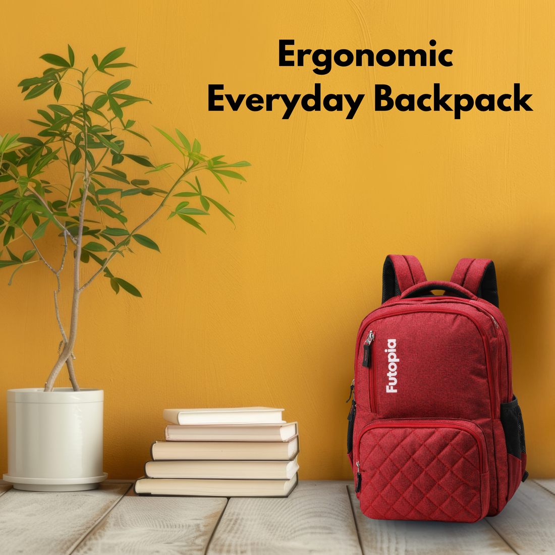 Futopia 22L Laptop Backpack – Water Resistant Office & Casual Bag for Men and Women – Fits Up to 15.6-Inch Laptops – Durable Linen Polyester (Maroon)