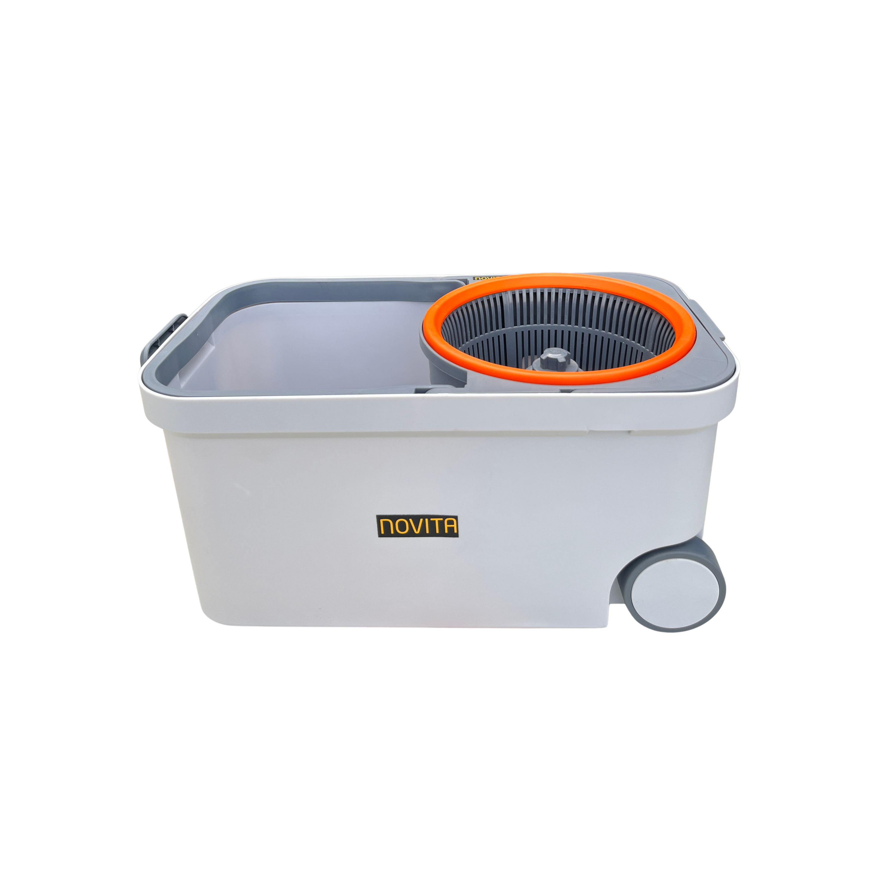NOVITA 360° Spin Mop & Bucket Set with Stainless Steel Handle, Quick-Dry Microfiber Head & Spin Wringer – Grey