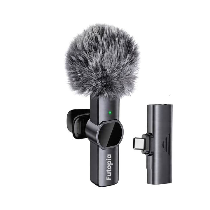 Futopia Wireless Lavalier Microphone for Type-C – Professional 2.4G Wireless Lapel Mic with Noise Reduction, Reverb & Monitoring – 6H Battery Life, 20m Range – Plug & Play